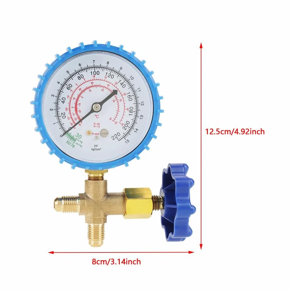 220Psi Manometro d' Aria Refrigerante Adatto per R410A R22 R134A R404A in Blu per Controllare la Pressione con 2 Connettori