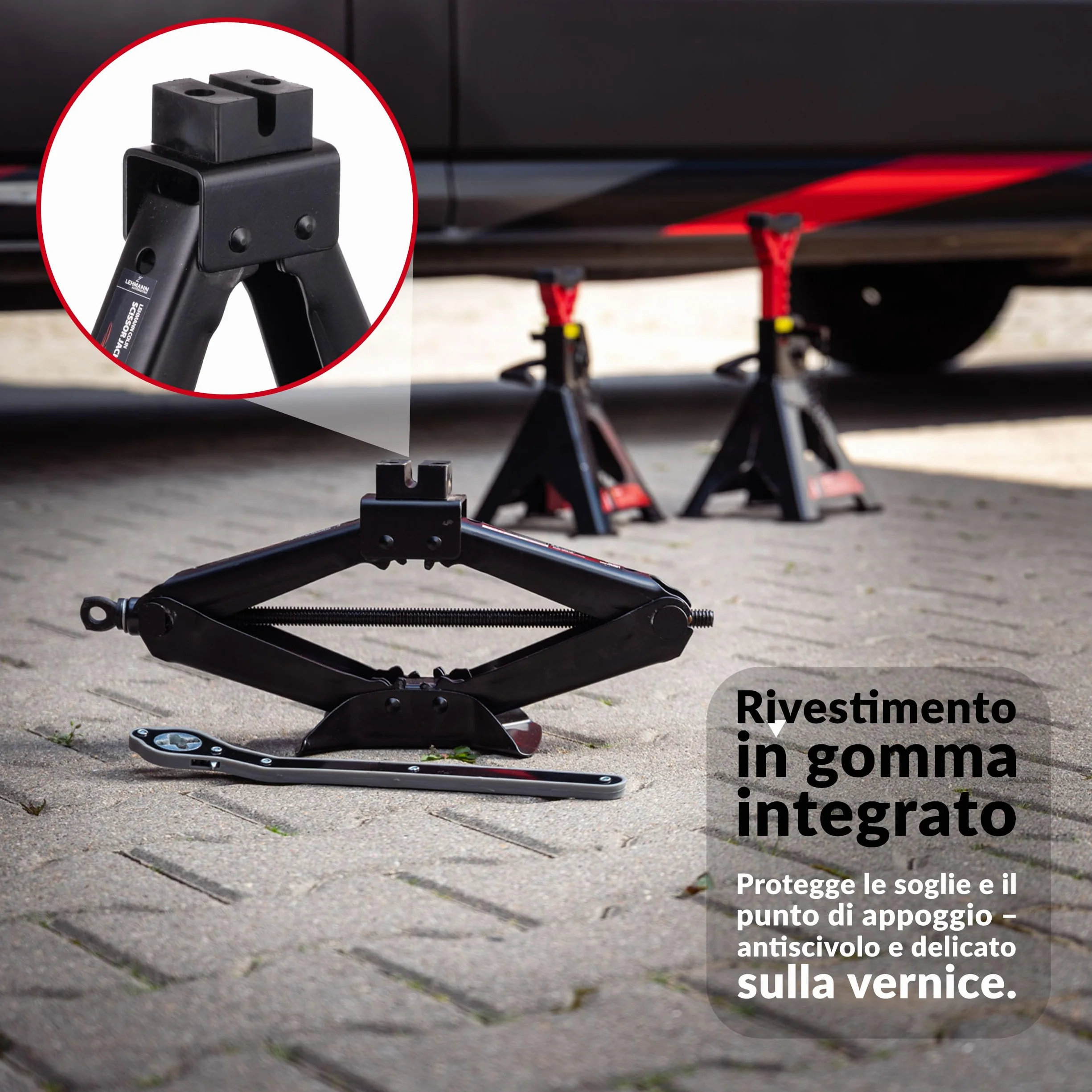 LEHMANN Cric Auto 2T – Cric a Forbice Regolabile 120–420mm con Chiave a Cricchetto