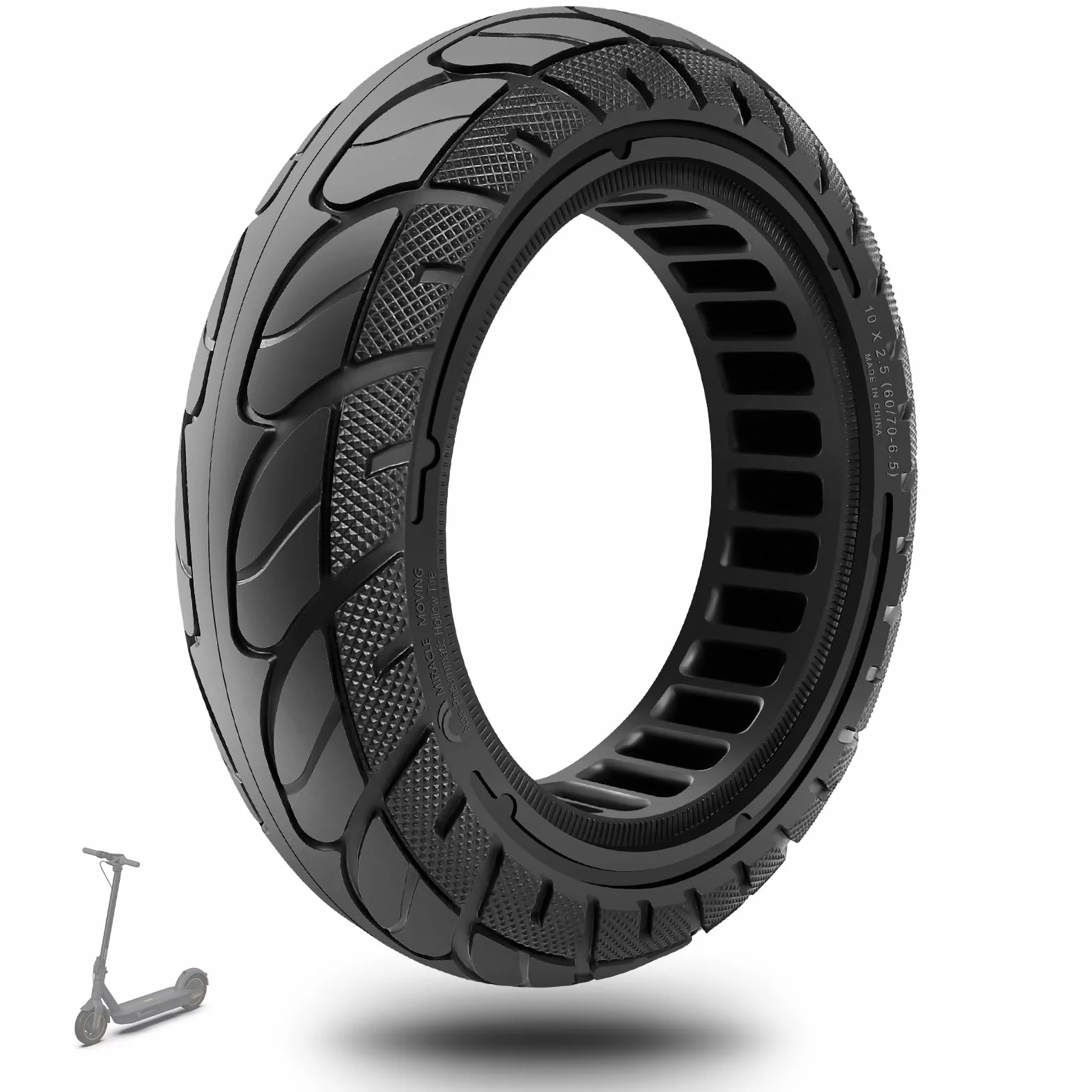 10x2,5-6,5 60/70-6,5 Pneumatico Pieno per Ninebot Max G30/G30 D2,Odys Neo e100/Alpha X3 Pro,Ducati Pro 2,Xiaomi 5/5 Pro/5 Max Monopattino Elettrico, Pneumatico di Ricambio ad Alta Elasticità