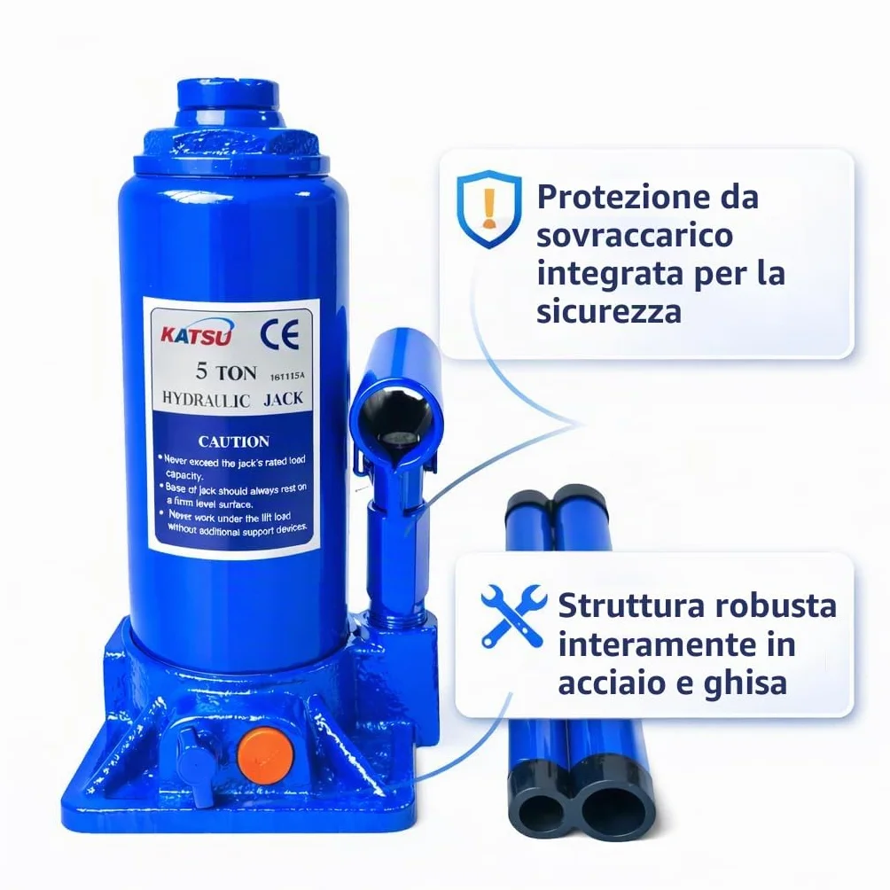KATSU Cric Idraulico a Bottiglia 5 Tonnellate Martinetto Idraulico Jack per Veicoli