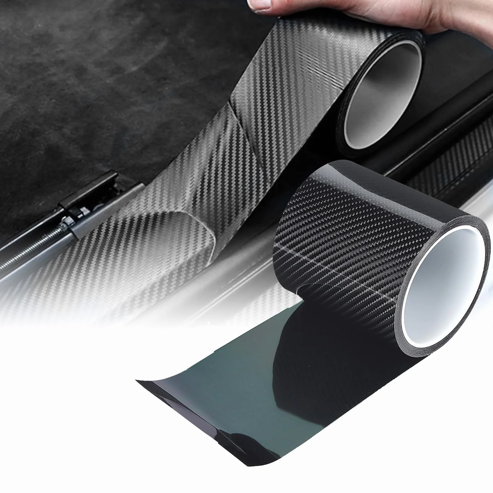 Fydun Nastro Fibra di Carbonio, Protezione Paraurti Auto Nero Pellicola Carbonio Adesiva Adesivo AntiGraffio per Protezione del Bordo della Portiera Auto per Porta, Bagagliaio,