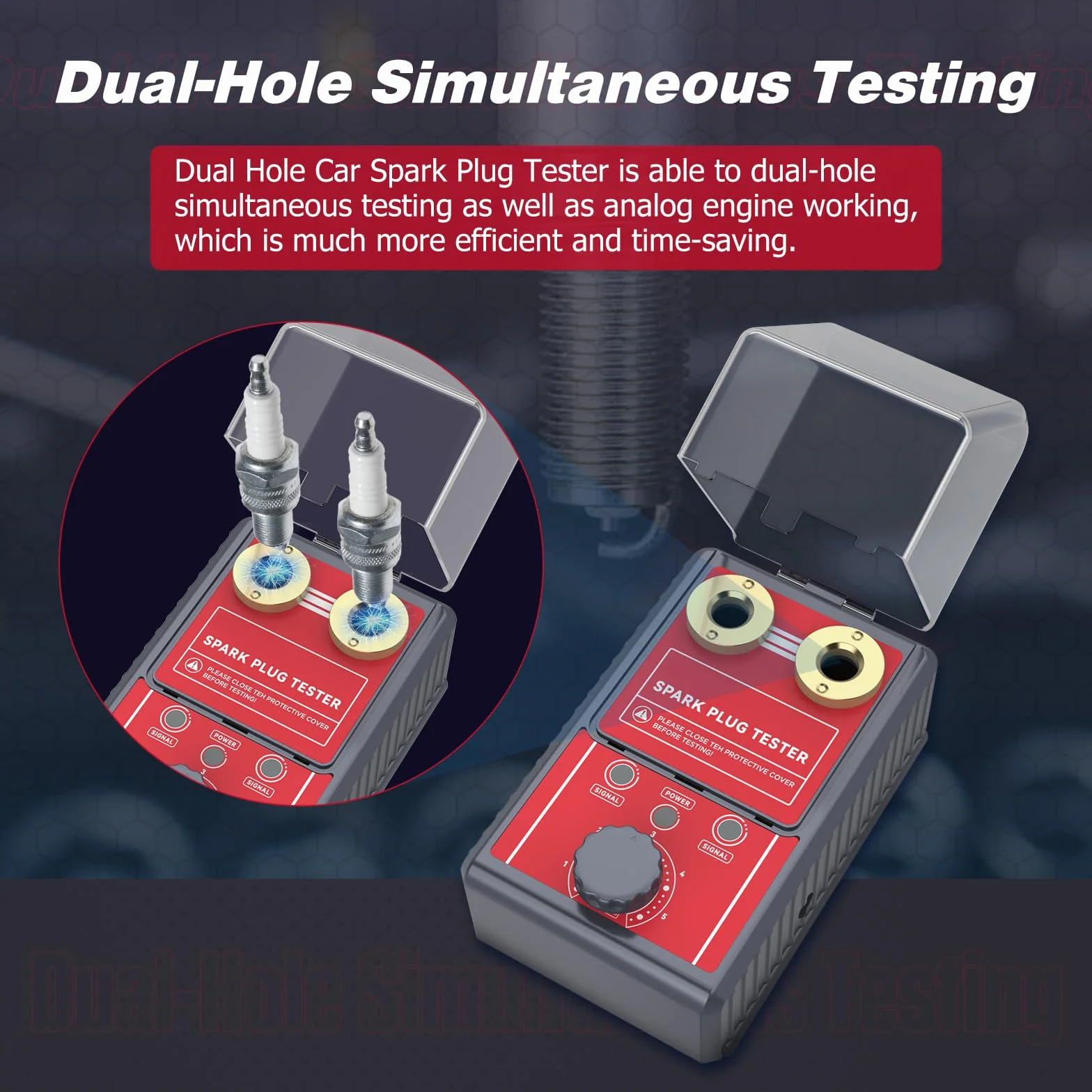 MOTOCOCHE Tester per Candele Auto 220V, Tester di Accensione a Doppio Foro 12V, 0-6000 giri/min Rilevatore Candele 12mm