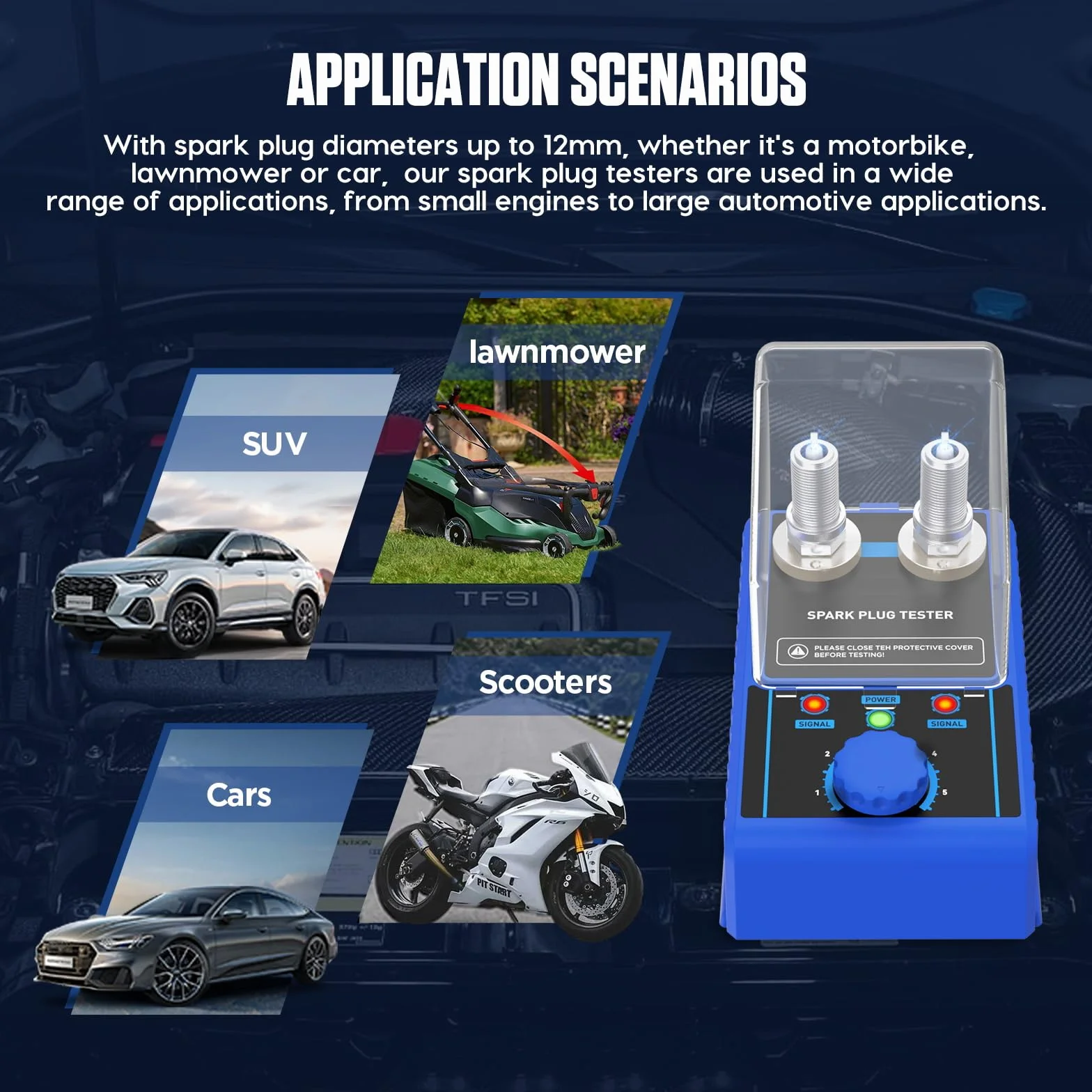 PLAYOCCAR Tester per candele Accensione 220V - Rivelatore Candele per Auto 12 mm, Frequenza Regolabile 0~6000RPM 12 V