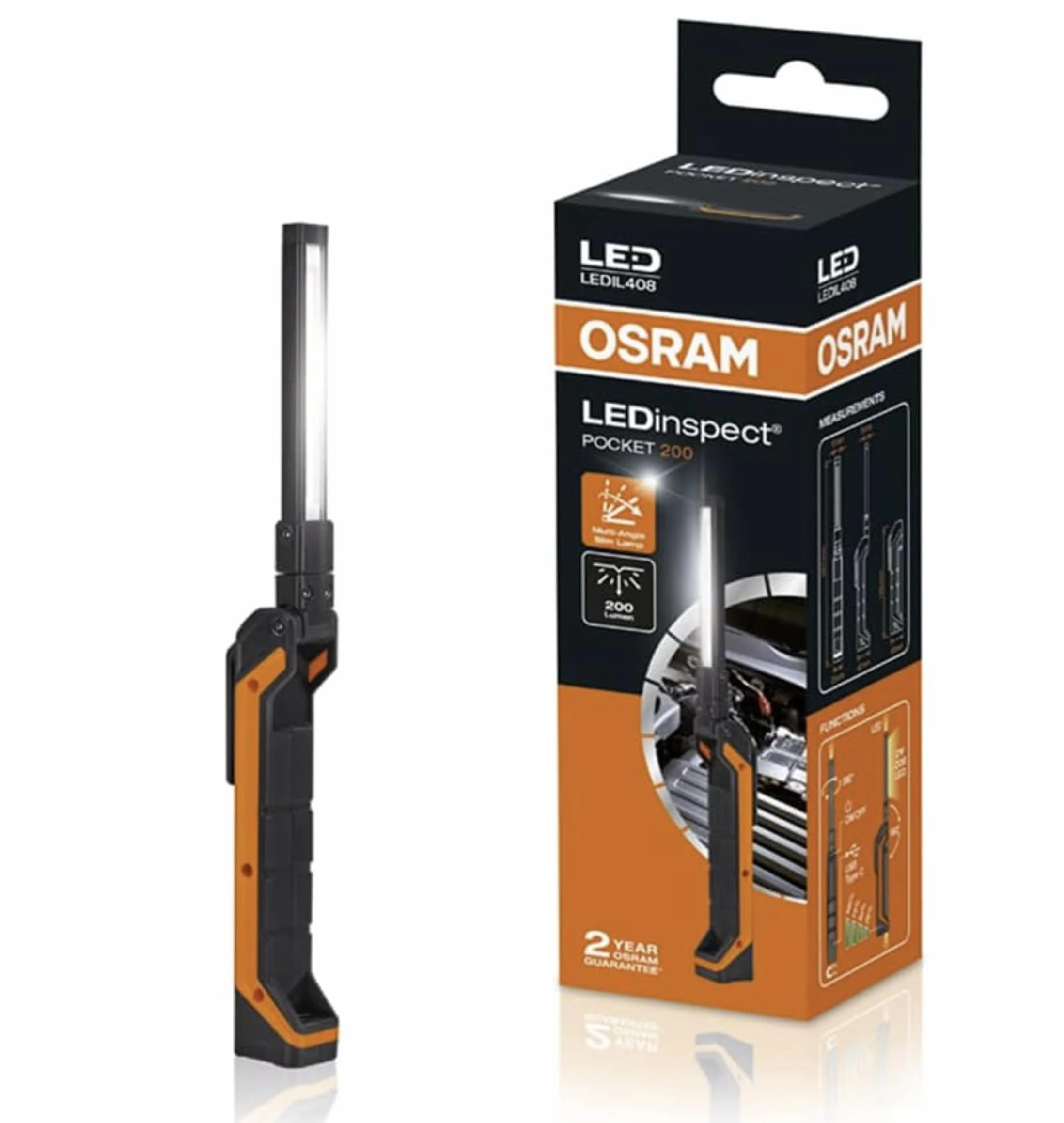 OSRAM LEDinspect POCKET200, Luce di ispezione a LED Sottile, 6500K, Ricaricabile, Magnetica, Flessibile