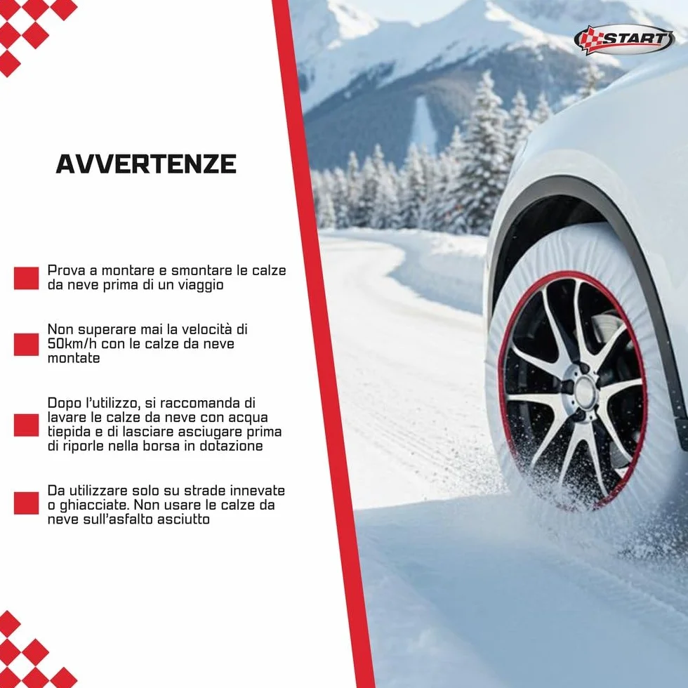 Calze da Neve Bianche Taglia XL Omologate EN 16662-1 Tessuto per Auto SUV Veicoli Commerciali