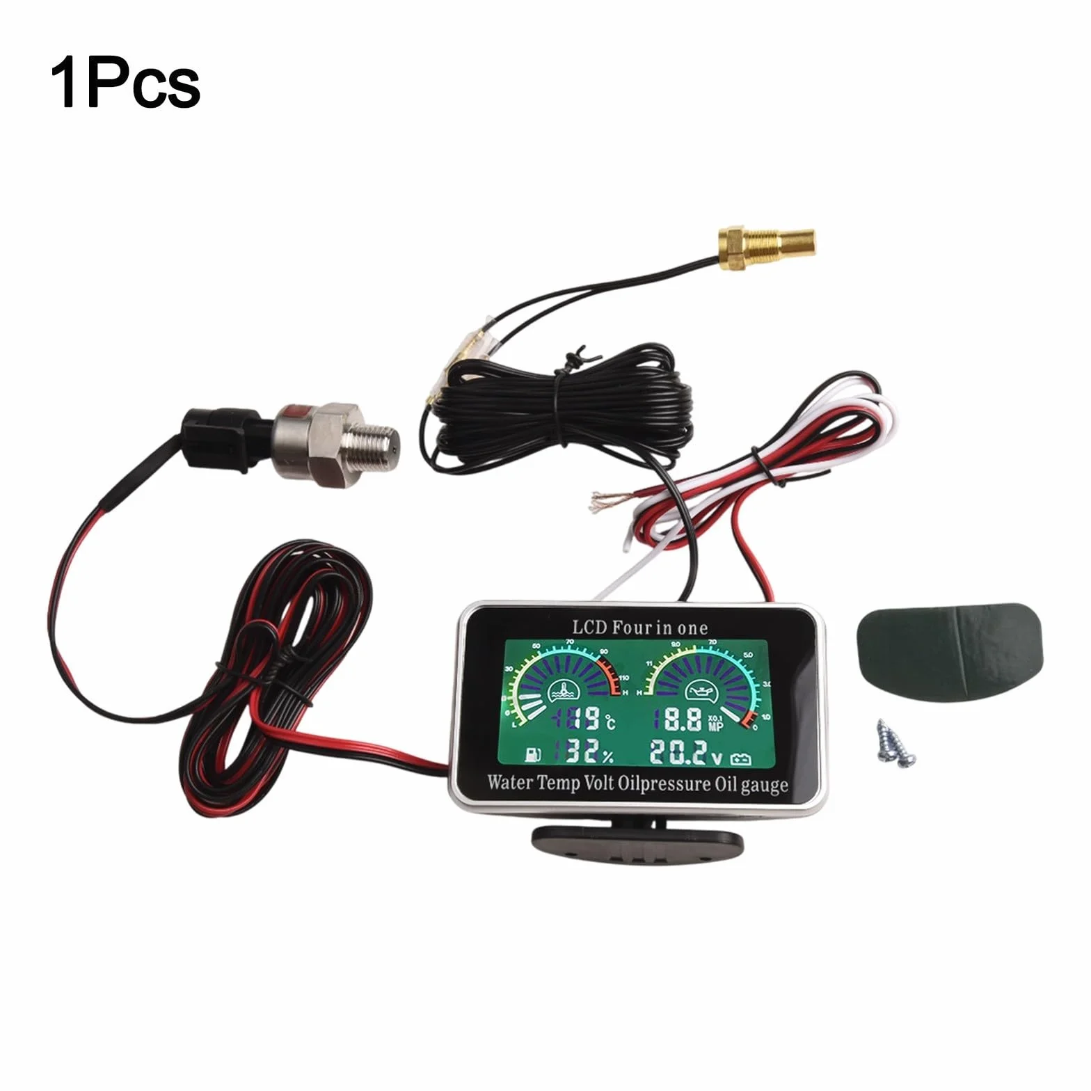 Manometro digitale LCD 4 in 1 per auto con misuratore di pressione dell'olio, visualizzazione della temperatura dell'acqua, indicatore del livello del carburante e voltmetro, ampia gamma 9-39 V