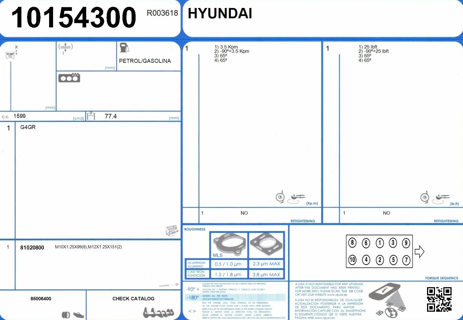 Ajusa 81020800 Kit Bulloni Testata