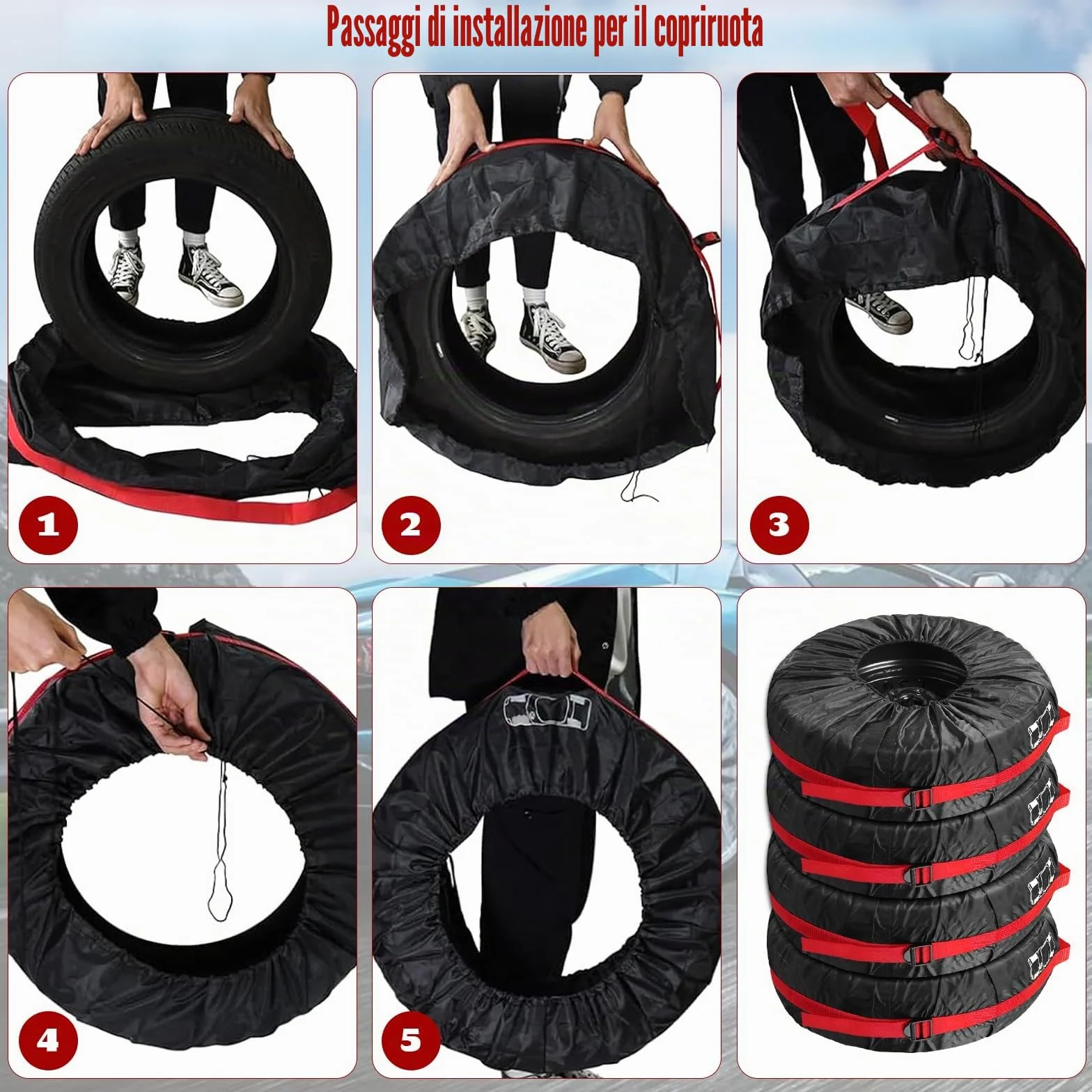 Set di 4 Borse per Pneumatici Auto 18-22 Pollici Copriruota Impermeabile Antipolvere Diametro 80 cm