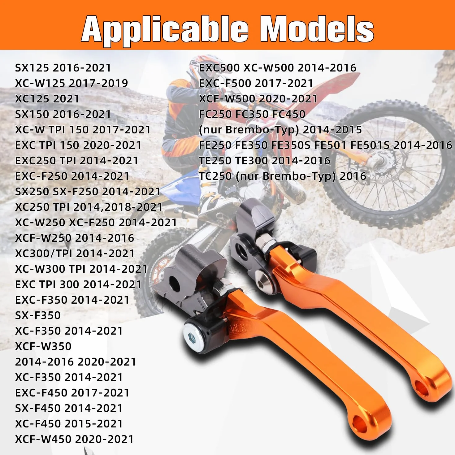 JFG RACING CNC Pieghevole Leva Frizione Freno Moto per SX SXR SXF SXF XCF XCFW XCRW XCW EXCR EXCR EXCR 125 150 200 250 300 350 500-Arancione