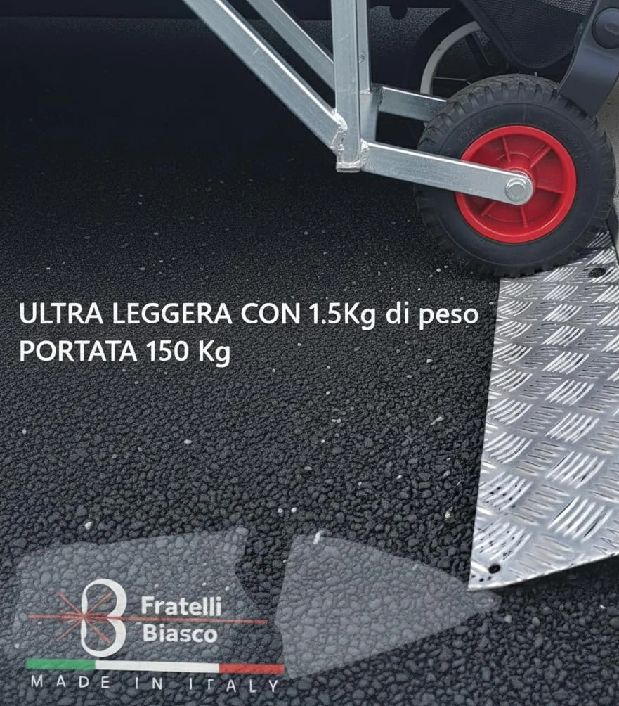 Rampa in ALLUMINIO MANDORLATO - Resistente Fino a 200 Kg - Trasporto Facile (l 15 cm x H 5 cm x L 100 cm)