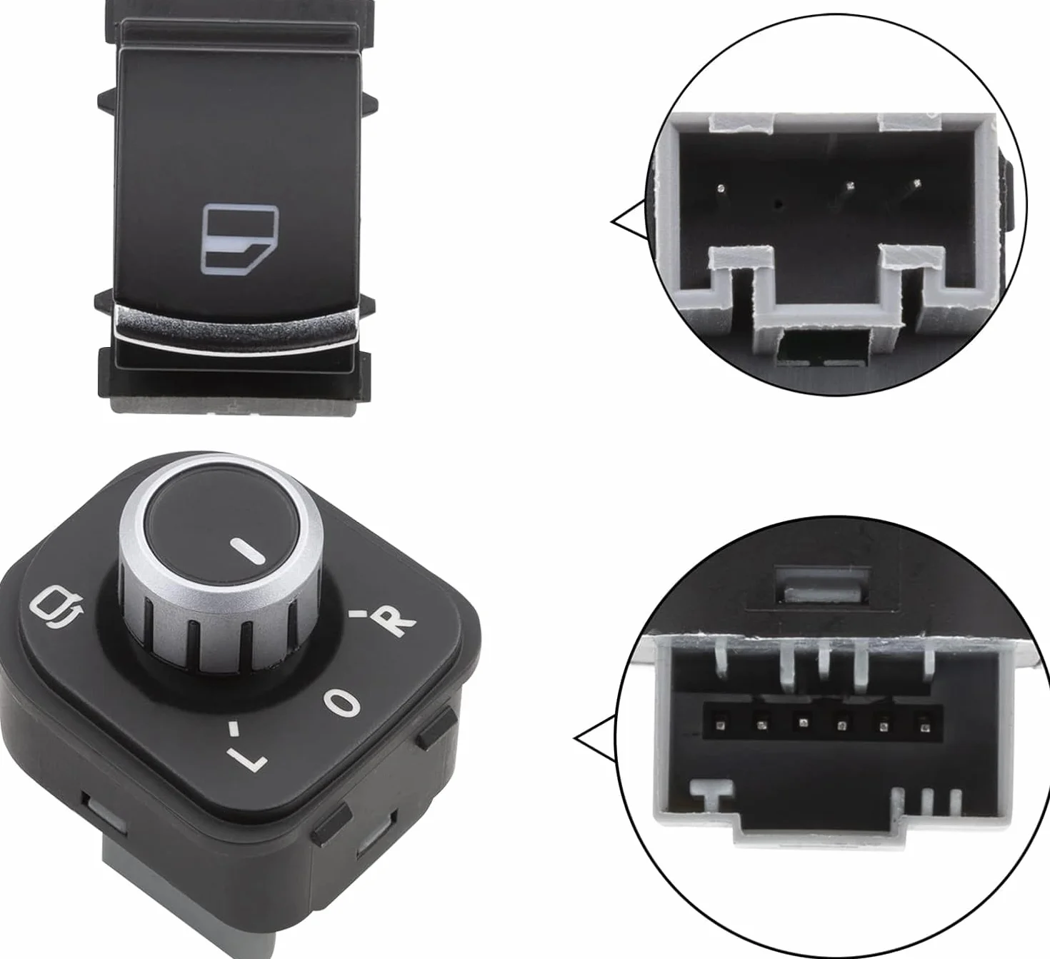 set da 6 interruttori per alzacristalli, fari e luci cromati per VW Golf 5 6 Passat 3C, compatibili con OEM: 5ND959857 5ND941431B 5ND959565A 5ND959855
