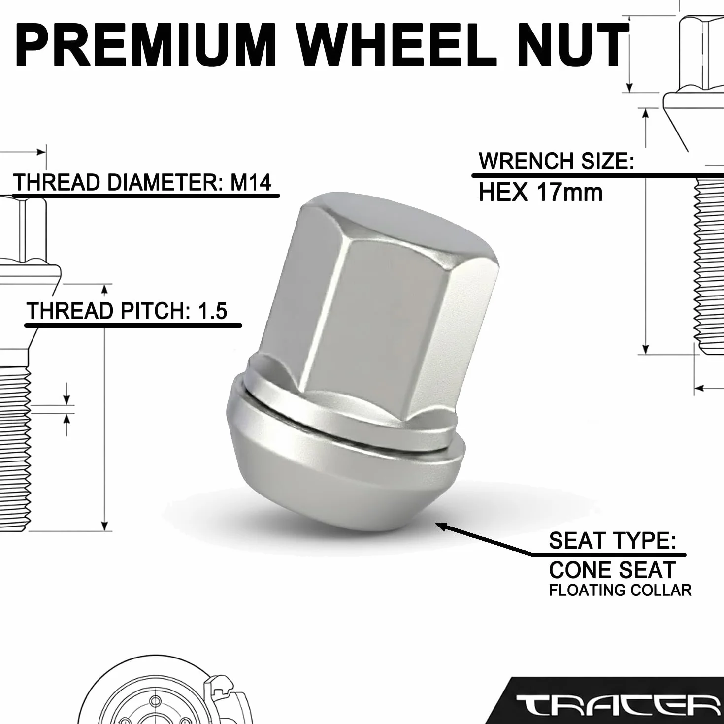 TRACER Set di 20 dadi per ruota M14 x 1,5 cono 60° Ford Galaxy S-Max Edge