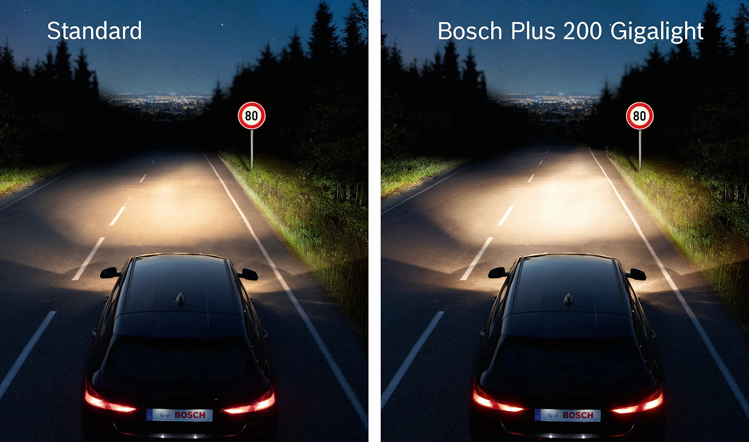 Bosch Lampadine Alogene H7 Plus 200 Gigalight, 12 V 55 W, con il 200% di Luce in più - Attacco PX26d - Confezione da 2 Lampadine