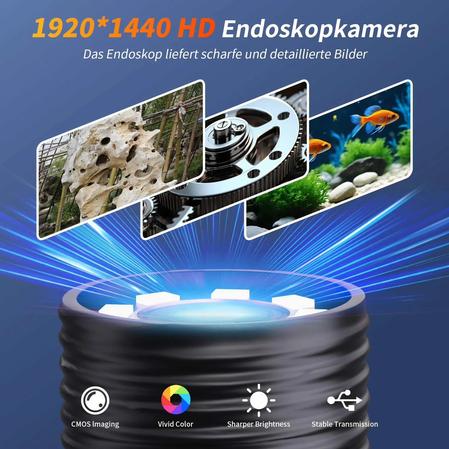 Endoscopio per Smartphone 1080P HD 7,9 mm IP67 Sonda Impermeabile Cavo Semirigido 5M Compatibile iOS Android