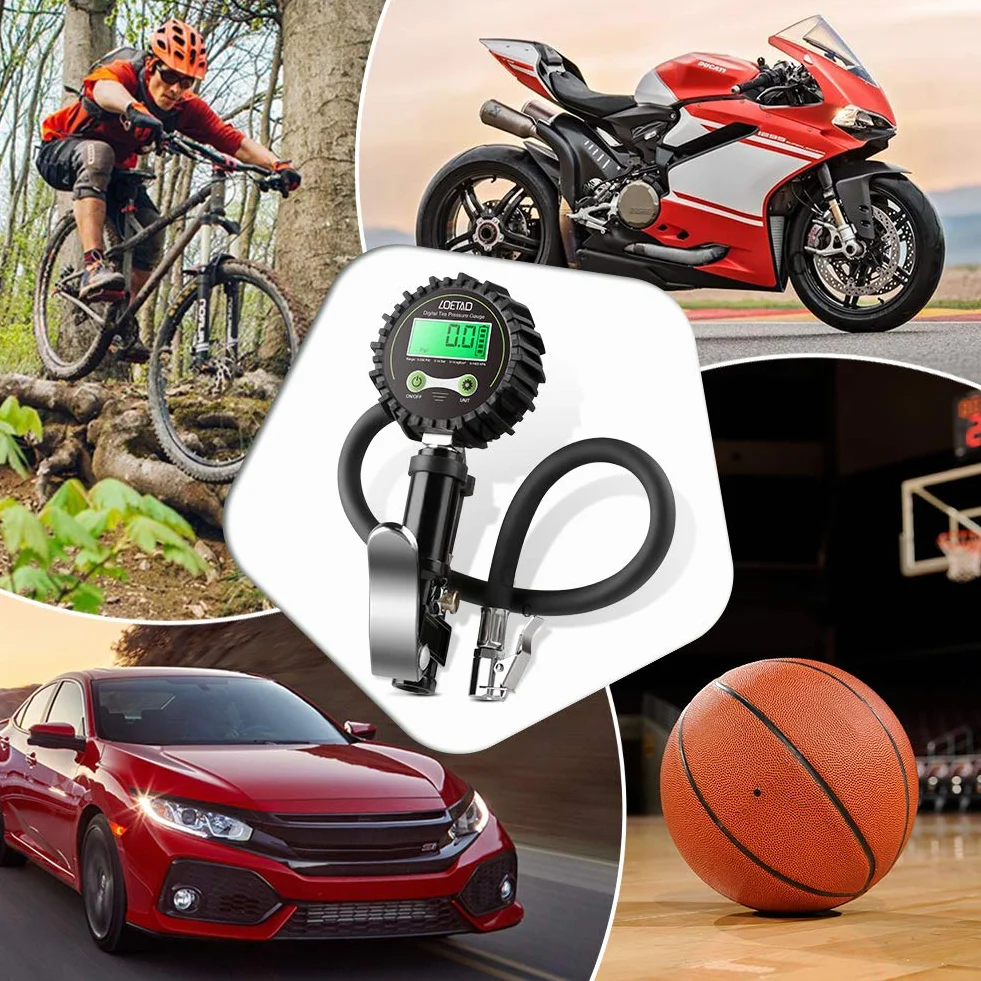 LOETAD Manometro Pressione Gomme Professionale, Manometro Digitale, Pistola Gonfiaggio Pneumatici 200 PSI Alta Precisione con Luce a LED e Schermo LCD per Auto, SUV, Camion, Moto e Biciclette