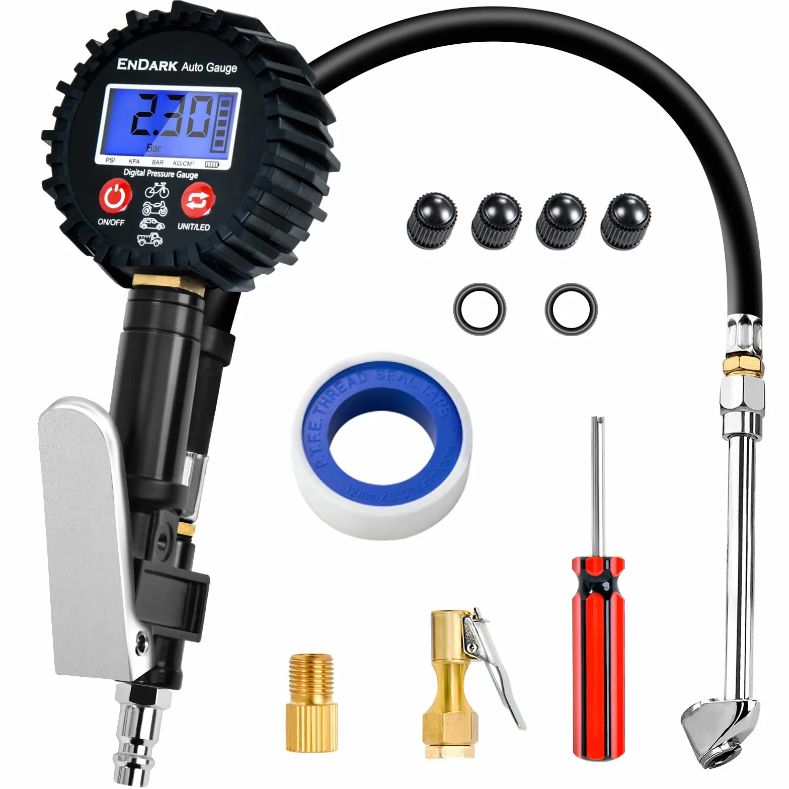 ENDARK Manometro Pressione Gomme Digitale Professionale per Gonfiaggio Pneumatici Auto Moto Camion Bici
