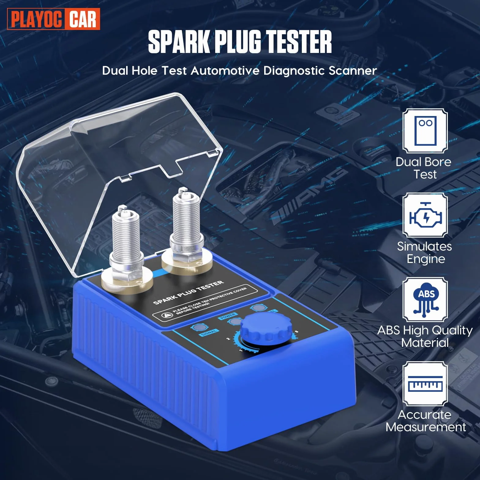 PLAYOCCAR Tester per candele Accensione 220V - Rivelatore Candele per Auto 12 mm, Frequenza Regolabile 0~6000RPM 12 V