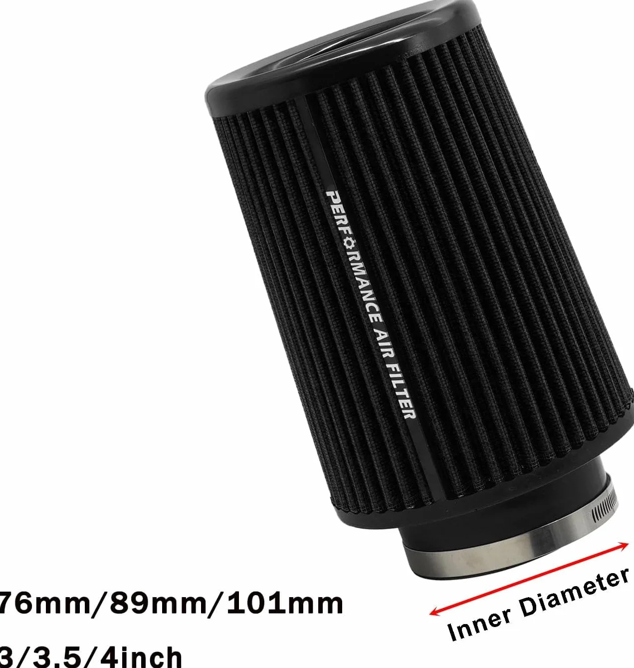 Filtro aria conico universale 76 mm, 89 mm, 101 mm, ad alte prestazioni, ingresso aria, cono rotondo, filtro aria detergente per auto da corsa, sport, 3 misure in 1 (nero-grigio)