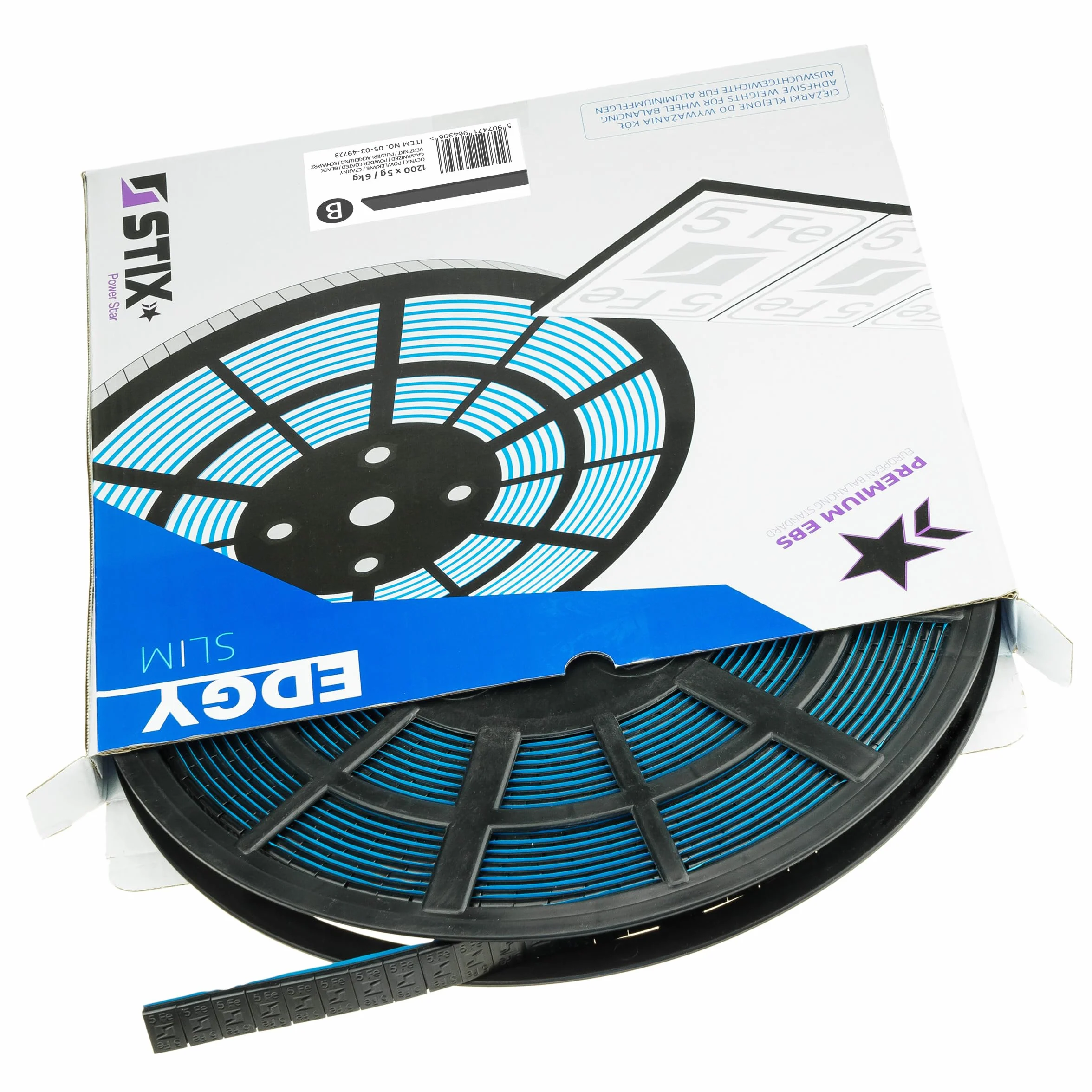 Stix Automotive Equipment - Pesi Adesivi di bilanciamento - Rotolo da 6 kg - 1200 x 5 g - Edgy - Slim - Autoadesivo - Nero