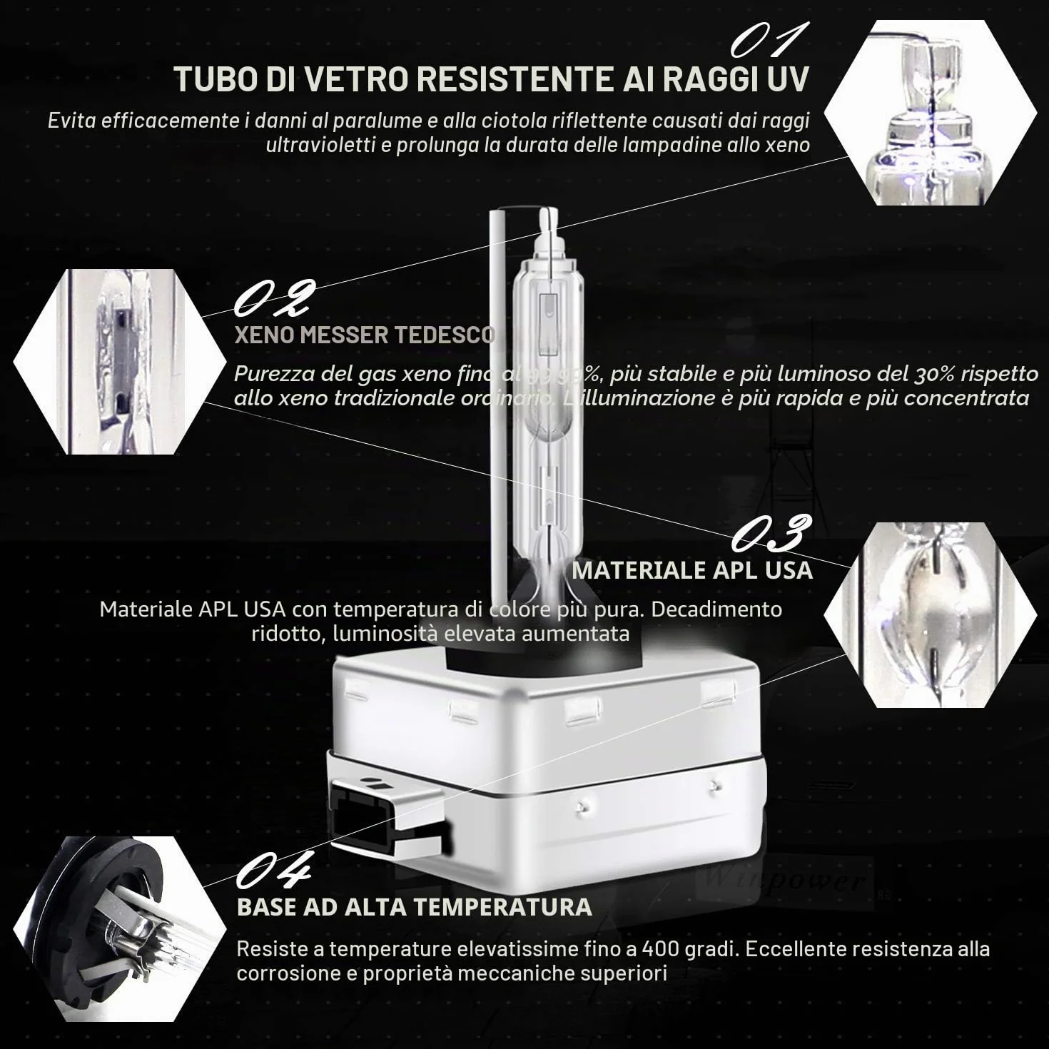 WinPower D1S Bixenon Lampade HID 6000K White Luce 35W 85V Extreme Vision, 2 Pezzi