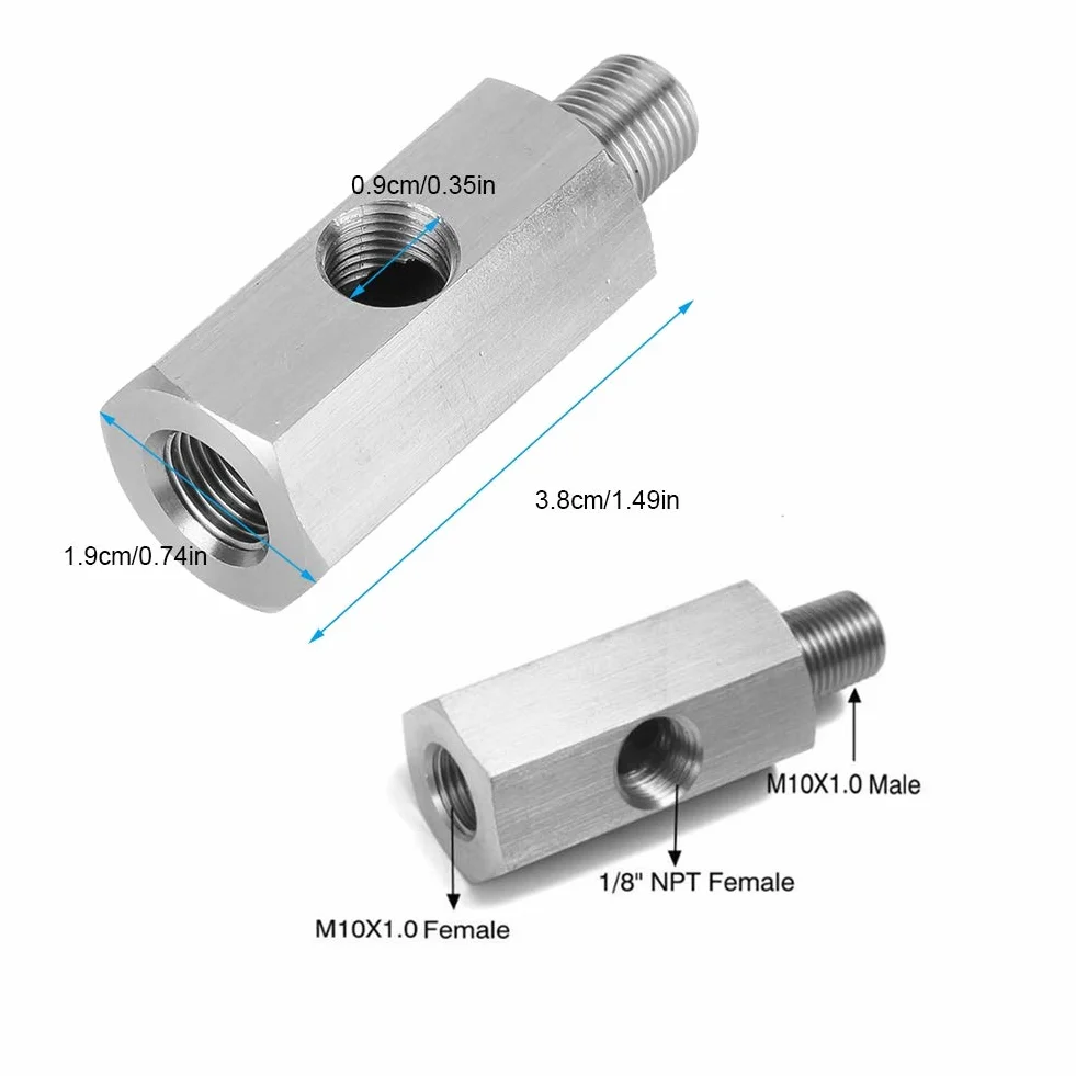 Aramox Adattatore Sensore Pressione Olio Manometro M10 in Acciaio Inossidabile, Tee to NPT Adapter Turbo Supply