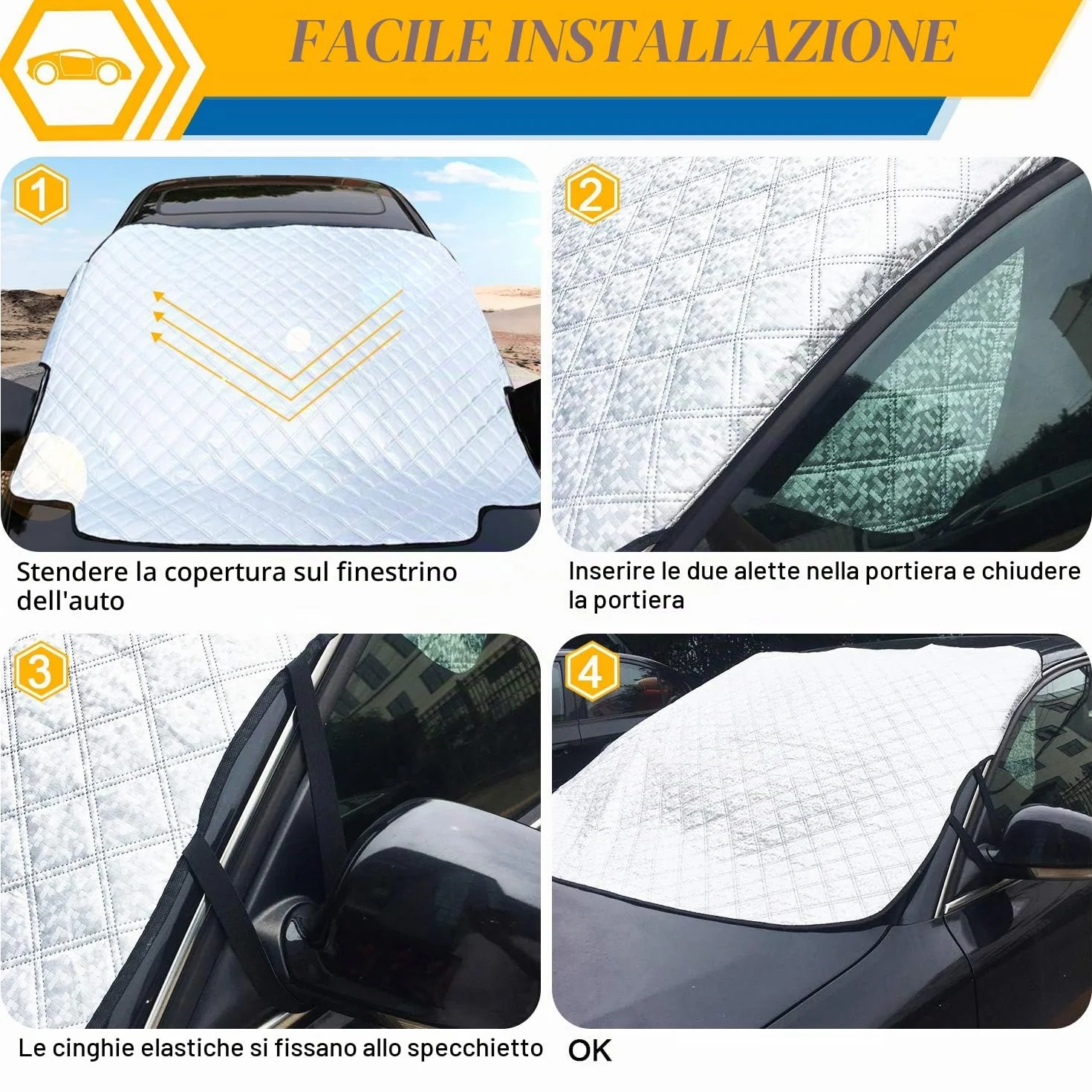 Copertura Parabrezza Auto 193x126cm 3 Magneti Ripiegabile UV per Jeep Renegade SUV Furgoni