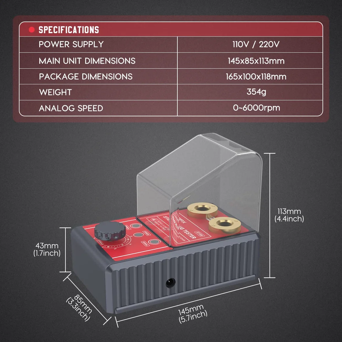 Tester per candele analizzatore di sistema a doppio foro 0-6000 giri/min per autoveicoli
