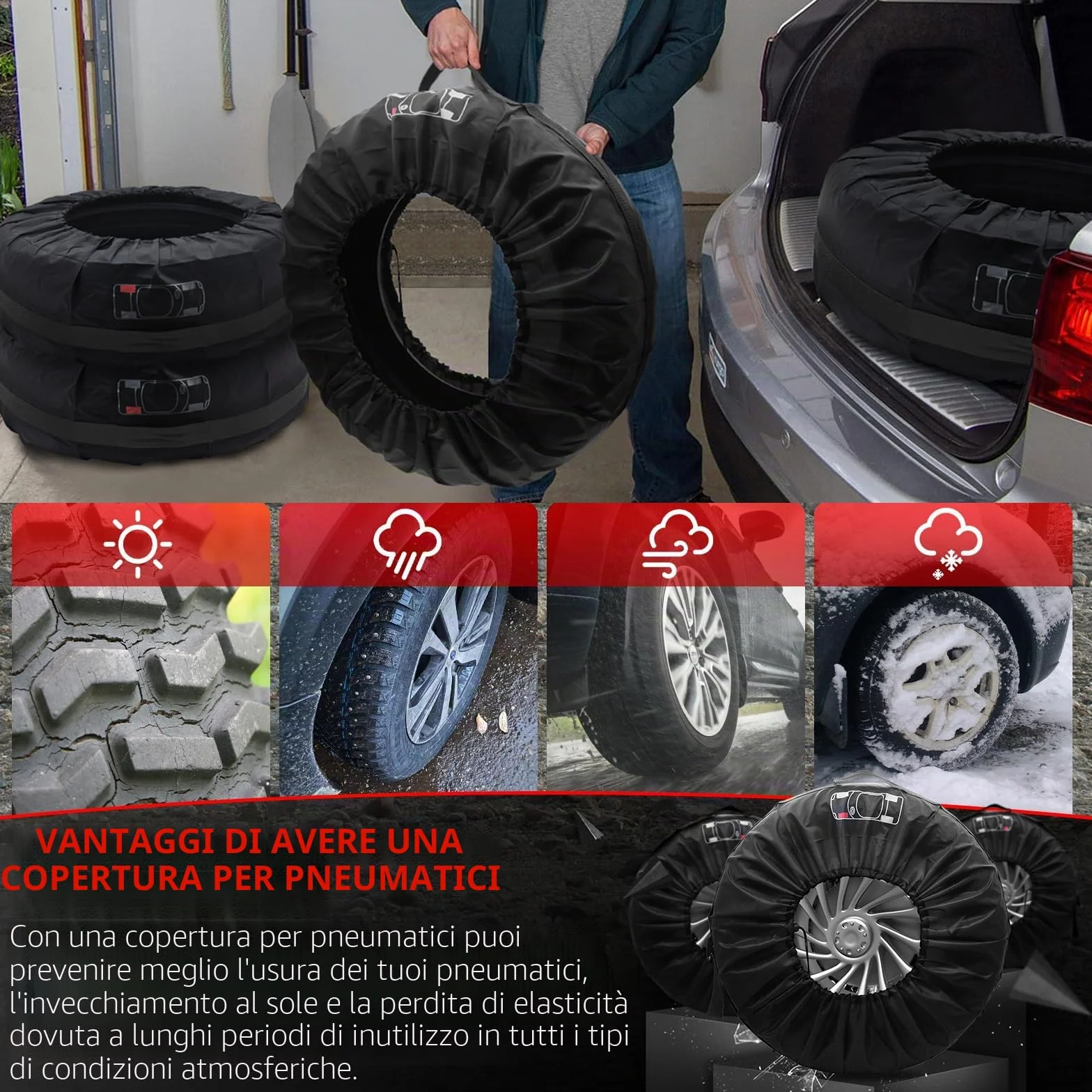 Coperture per Pneumatici Auto Impermeabili Antipolvere 18-22 Pollici Confezione da 4 Pezzi 80cm