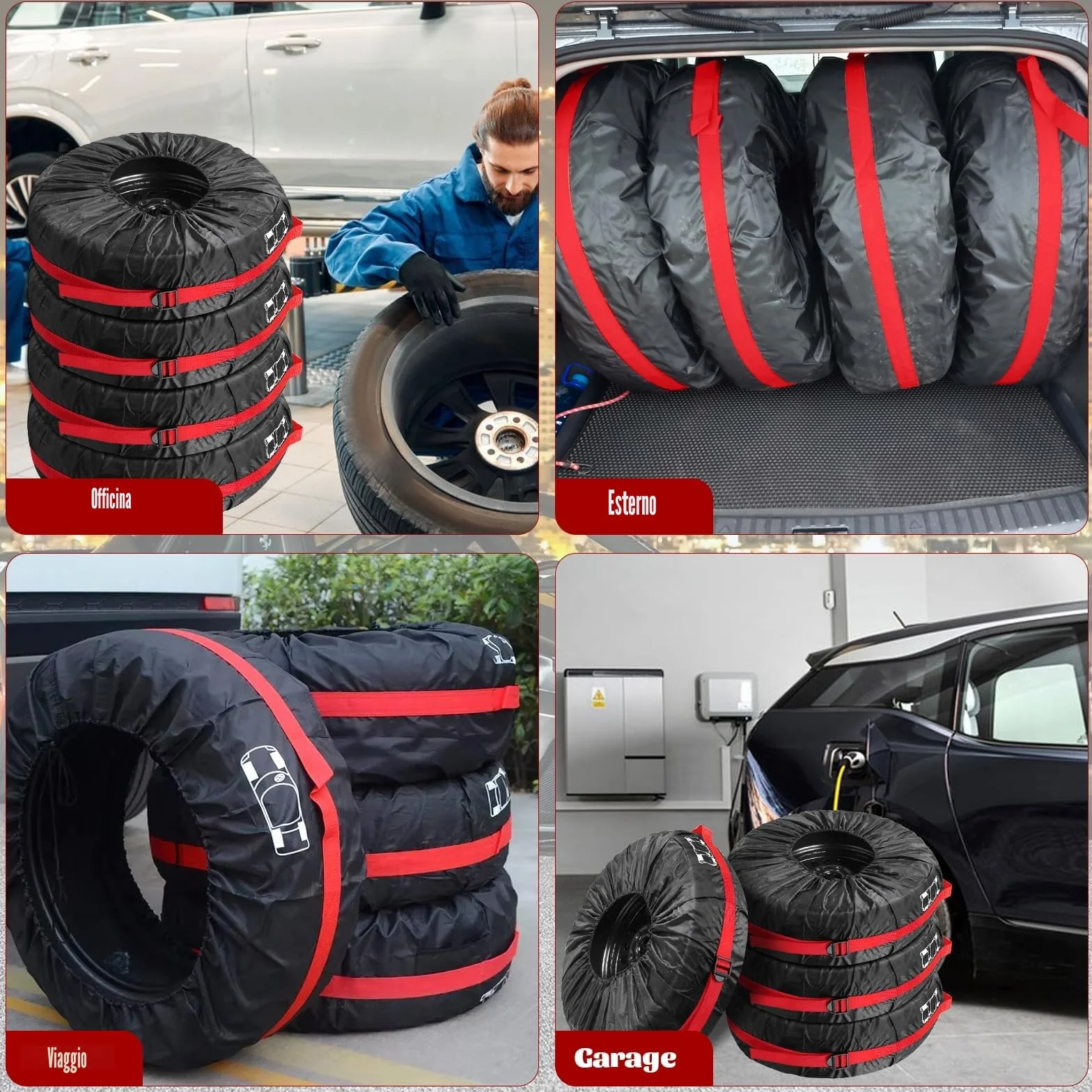 Set di 4 Borse per Pneumatici Auto 18-22 Pollici Copriruota Impermeabile Antipolvere Diametro 80 cm