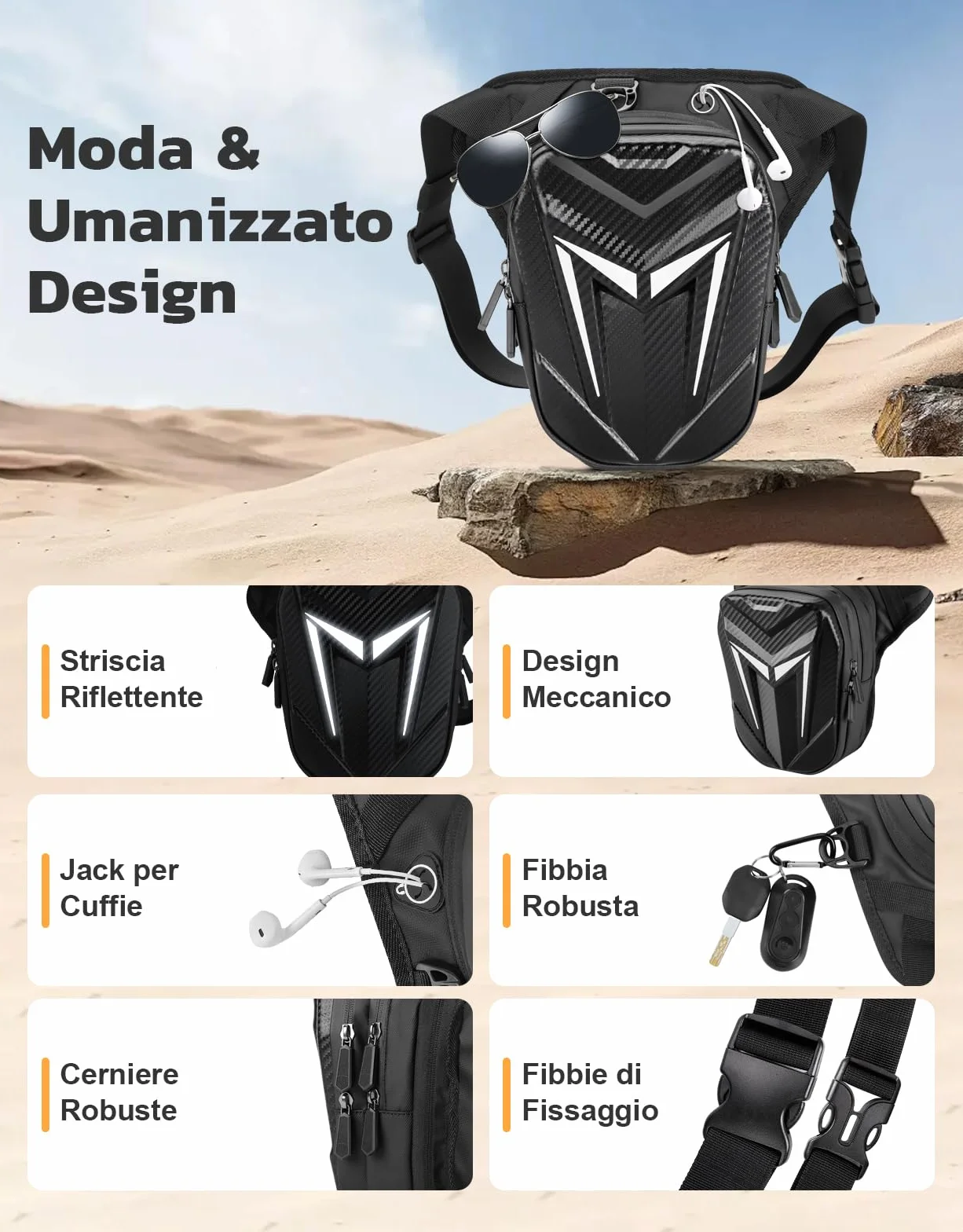 Mohard Marsupio Moto Espandibile EVA Borsa Cintura Cosciale Regolabile Borse Serbatoio Moto Striscia Riflettente