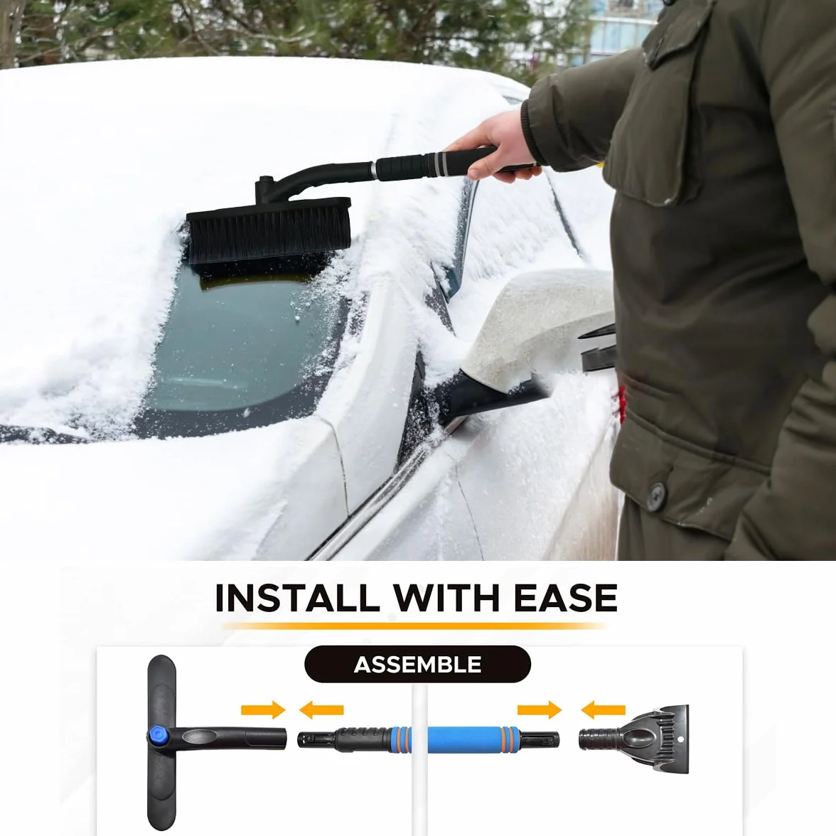 Spazzola Neve Telescopica 3 in 1 Raschietto Ghiaccio per Parabrezza Auto SUV Camion Nero