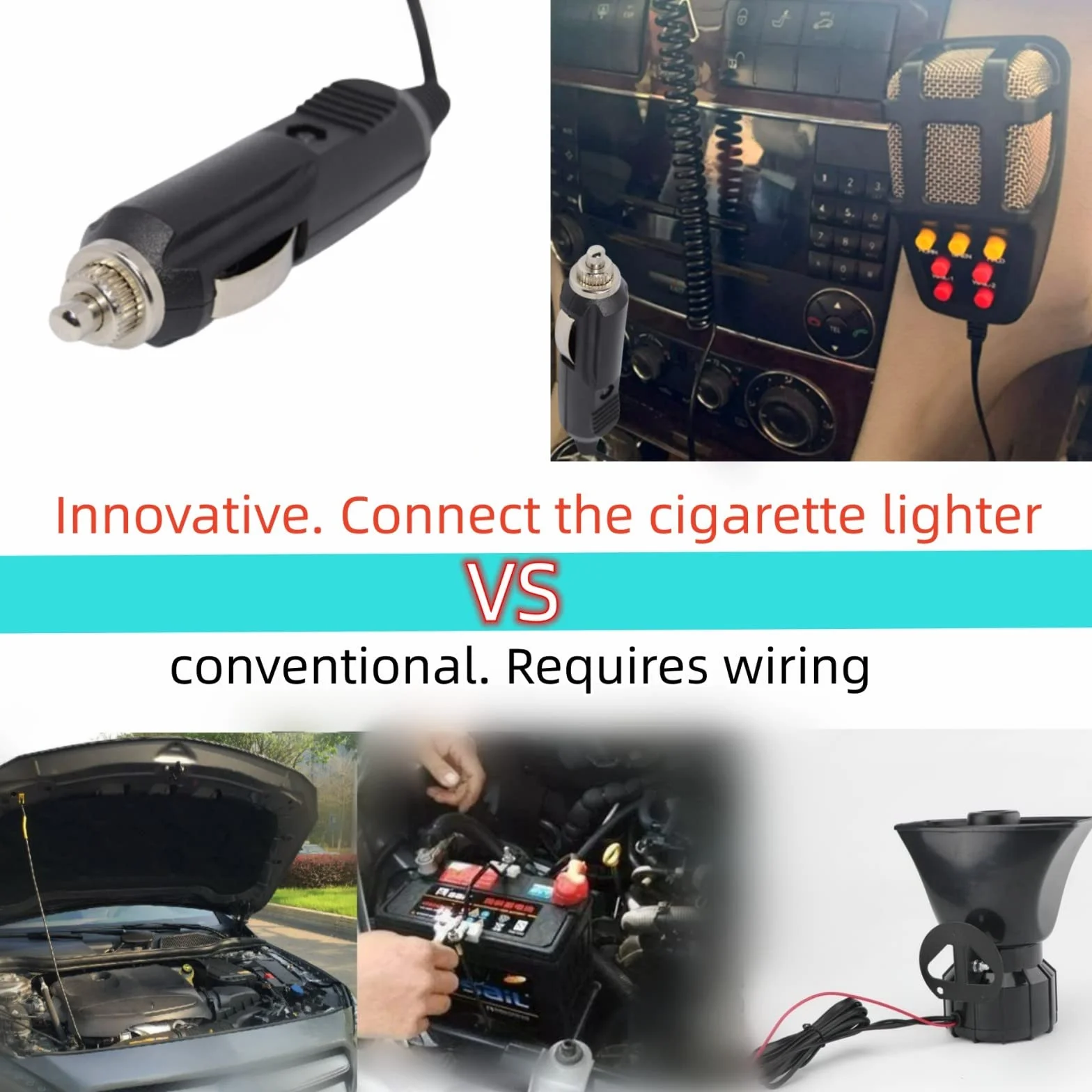 Clacson per Auto Collegare l'Accendisigari 130db Car Horn Amplificatore del Suono di Emergenza Sirena Con Microfono PA 7 Toni per 12V Macchina Barca
