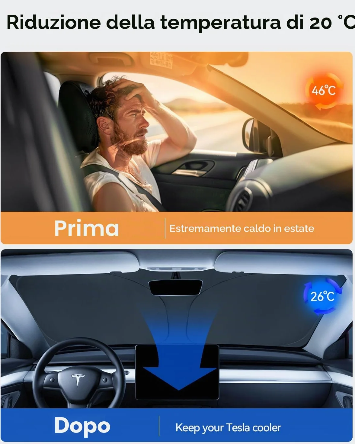 Paravento Parabrezza per Tesla Model 3/Y Parasole Pieghevole con Borsa di Stoccaggio Blocca i Raggi UV Ombrello Model 3/Y 2018-2026 Highland Juniper Accessori