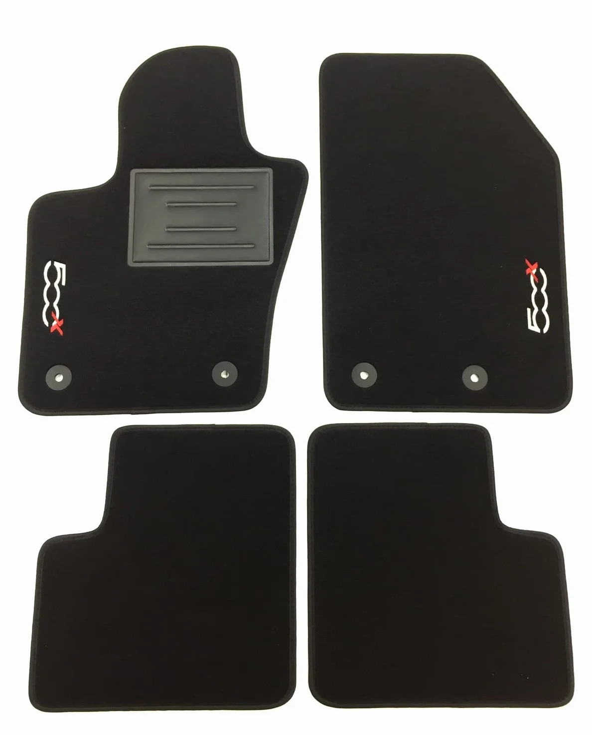 ASC Tappetini Auto Compatibili con Fiat 500X Cross-Lounge-Sport 2014-2024, Moquette, 2 Loghi Ricamati, Bordo Antiscivolo Nero, Bottoni e Battitacco