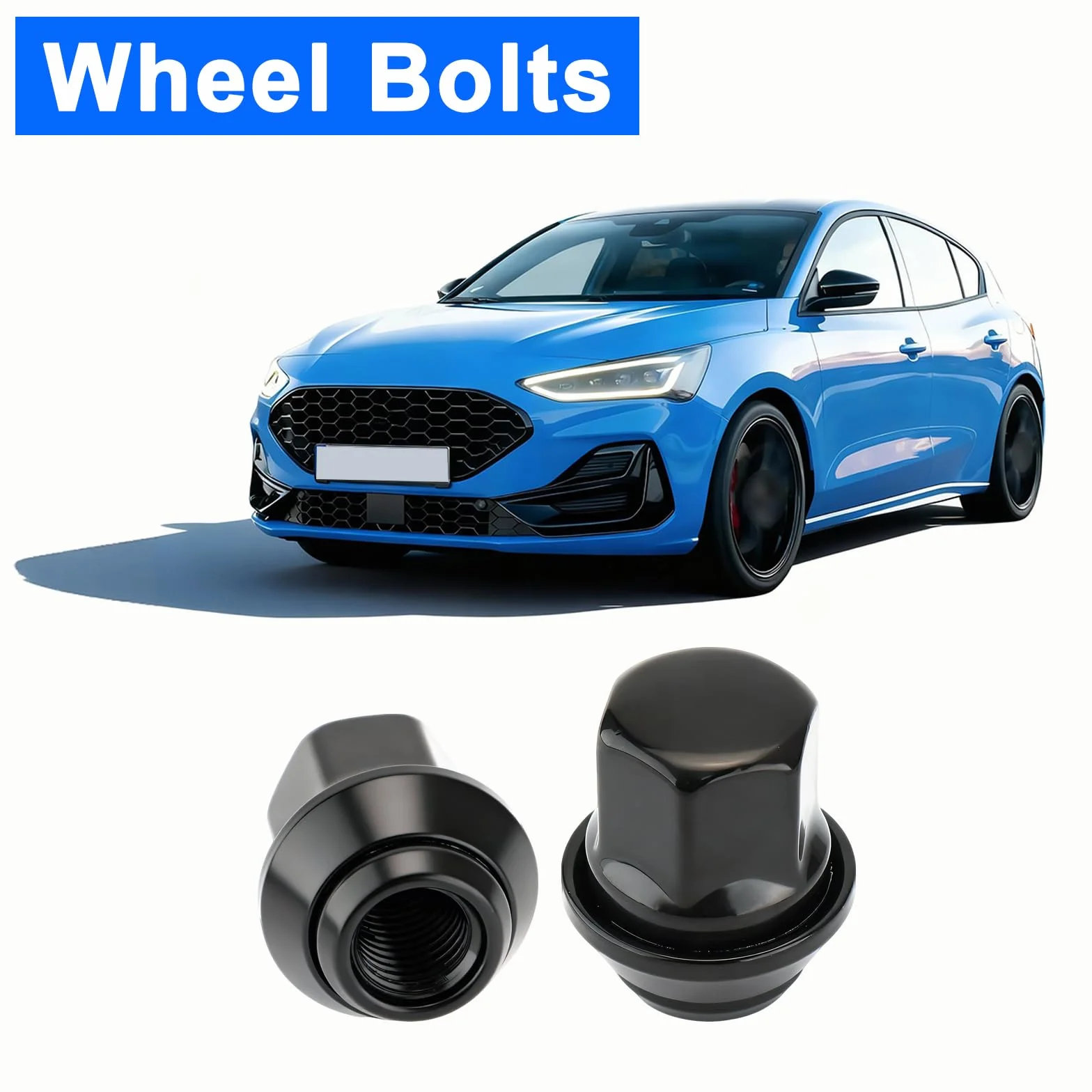 Set di 20 dadi esagonali per ruote M12 x 1,5, per Ford Focus, Fiesta, Mondeo, Kuga, KA, 19 mm, in lega, colore nero