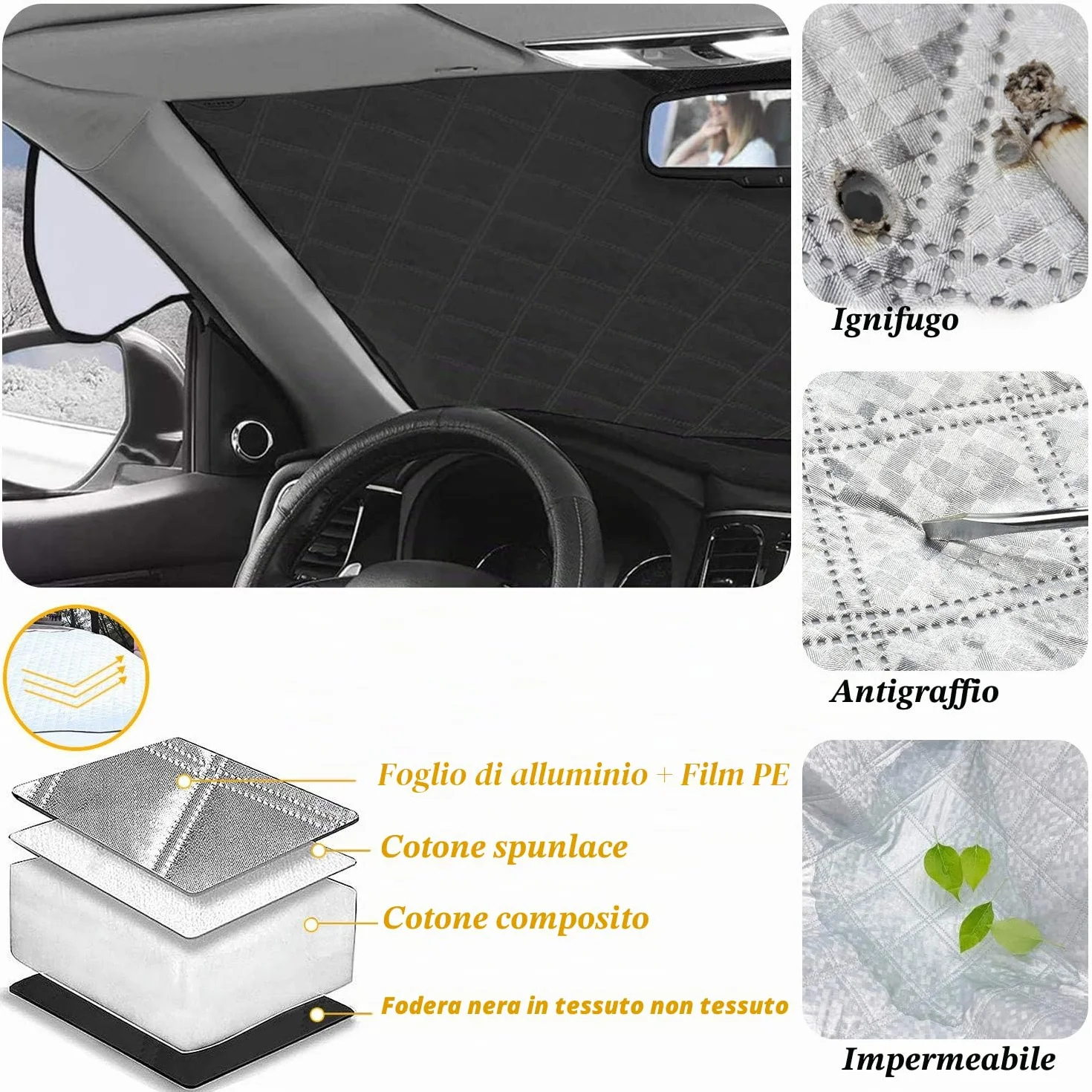Copertura Parabrezza Auto 193x126cm 3 Magneti Ripiegabile UV per Jeep Renegade SUV Furgoni