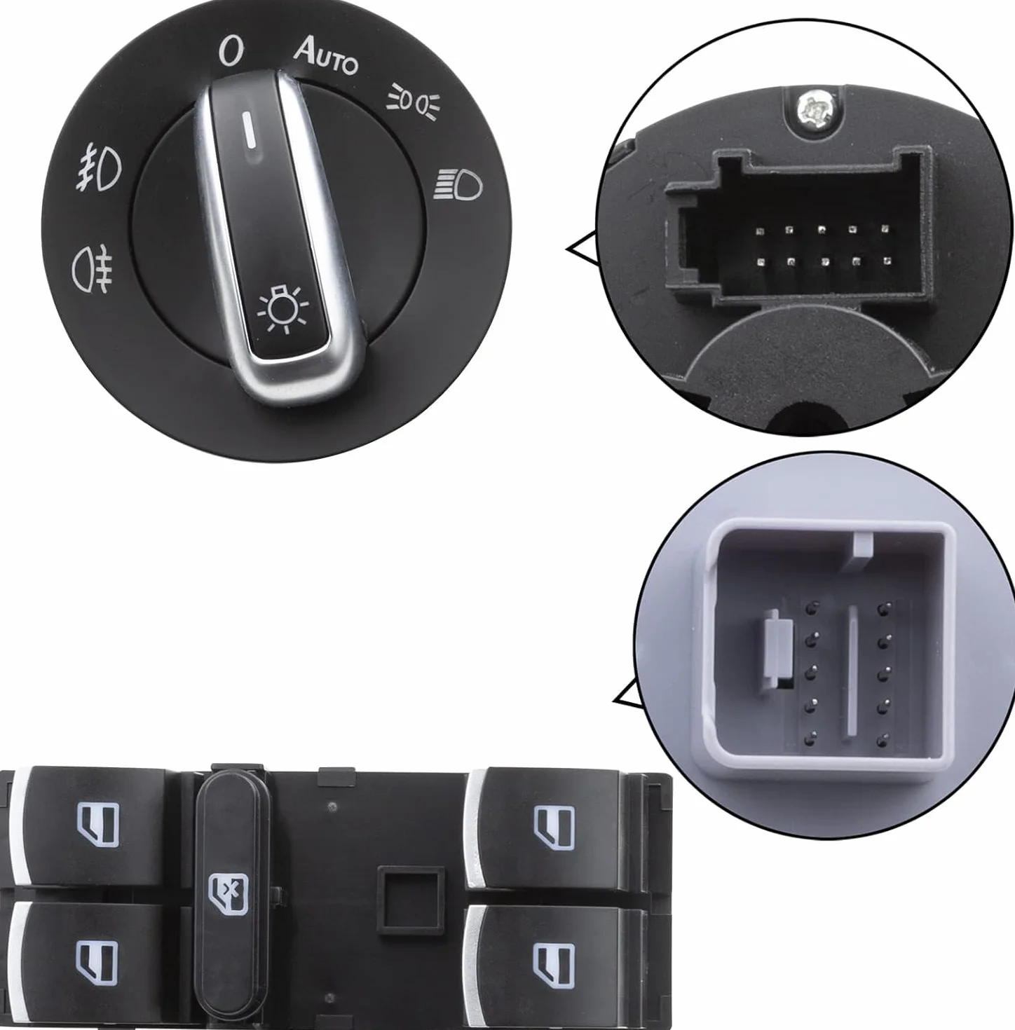 set da 6 interruttori per alzacristalli, fari e luci cromati per VW Golf 5 6 Passat 3C, compatibili con OEM: 5ND959857 5ND941431B 5ND959565A 5ND959855