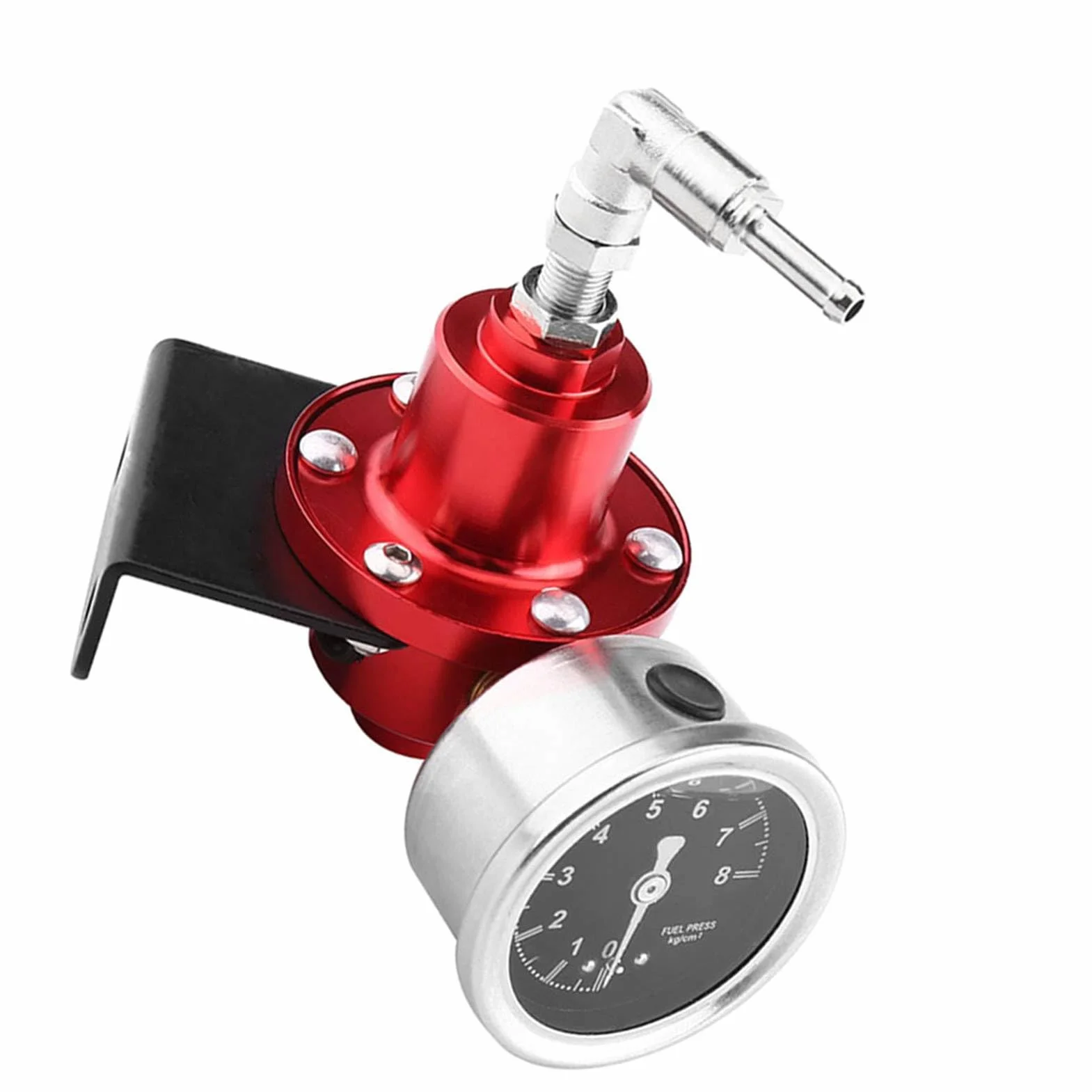 Yctze Regolatore Pressione Benzina - Componenti di distribuzione ricambi Auto Regolatore di Pressione del Carburante FPR Regolabile in Alluminio Universale con manometro per Auto Rossa