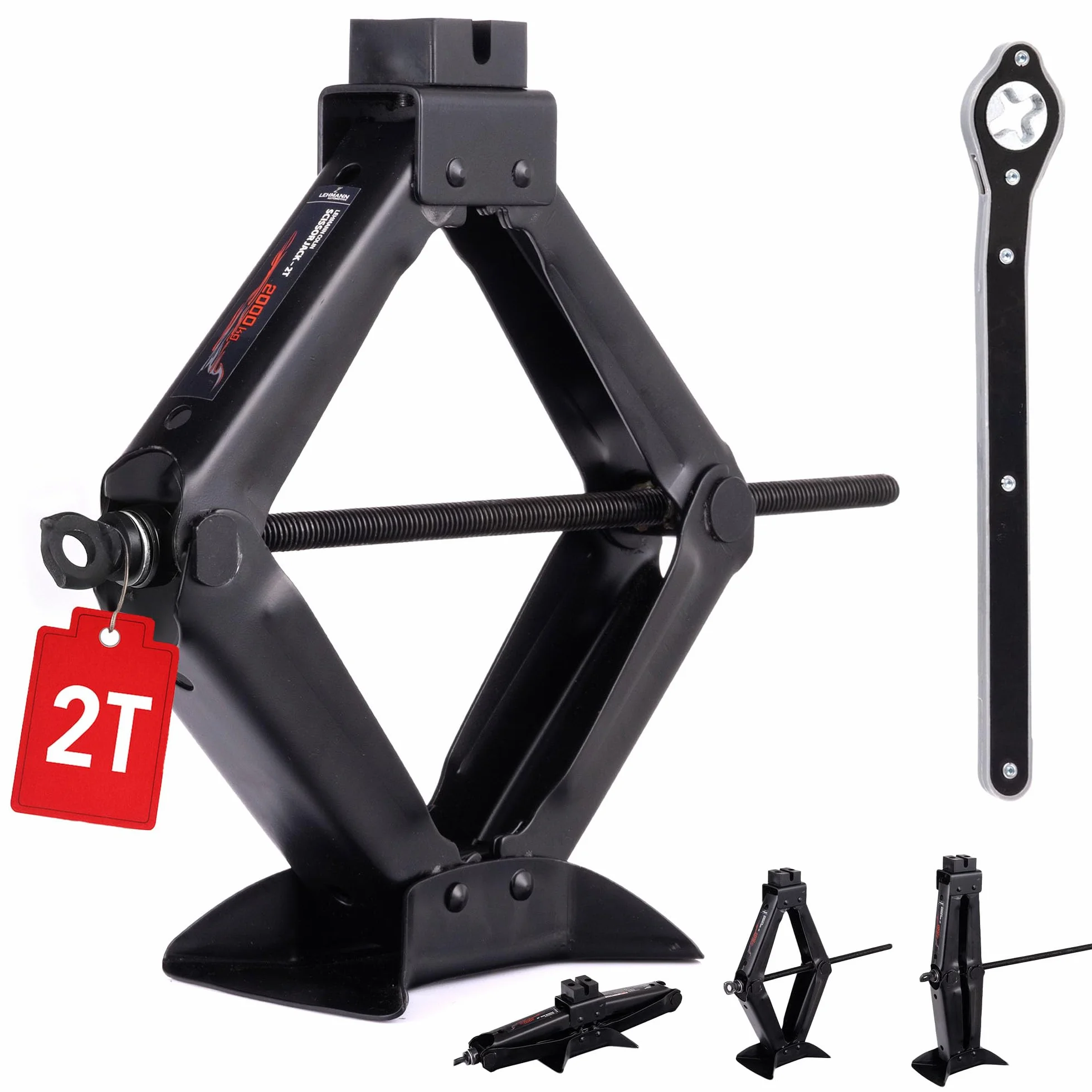 LEHMANN Cric Auto 2T – Cric a Forbice Regolabile 120–420mm con Chiave a Cricchetto