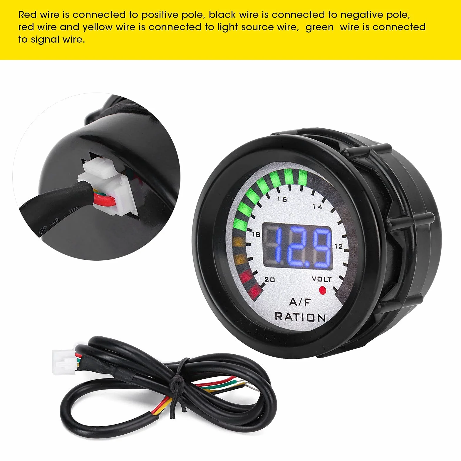 KIMISS Kit Indicatore Rapporto Carburante Aria AFR, Indicatore Rapporto Carburante Aria Auto 52mm LED Blu Digitale per Veicolo a Benzina 12V 4/6/8 Cilindri