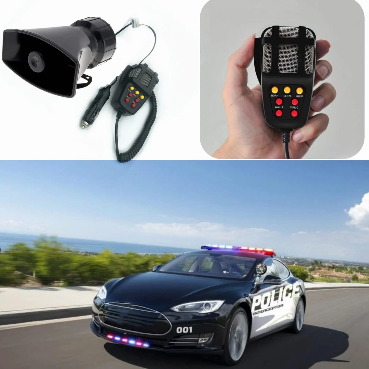 Clacson per Auto Collegare l'Accendisigari 130db Car Horn Amplificatore del Suono di Emergenza Sirena Con Microfono PA 7 Toni per 12V Macchina Barca
