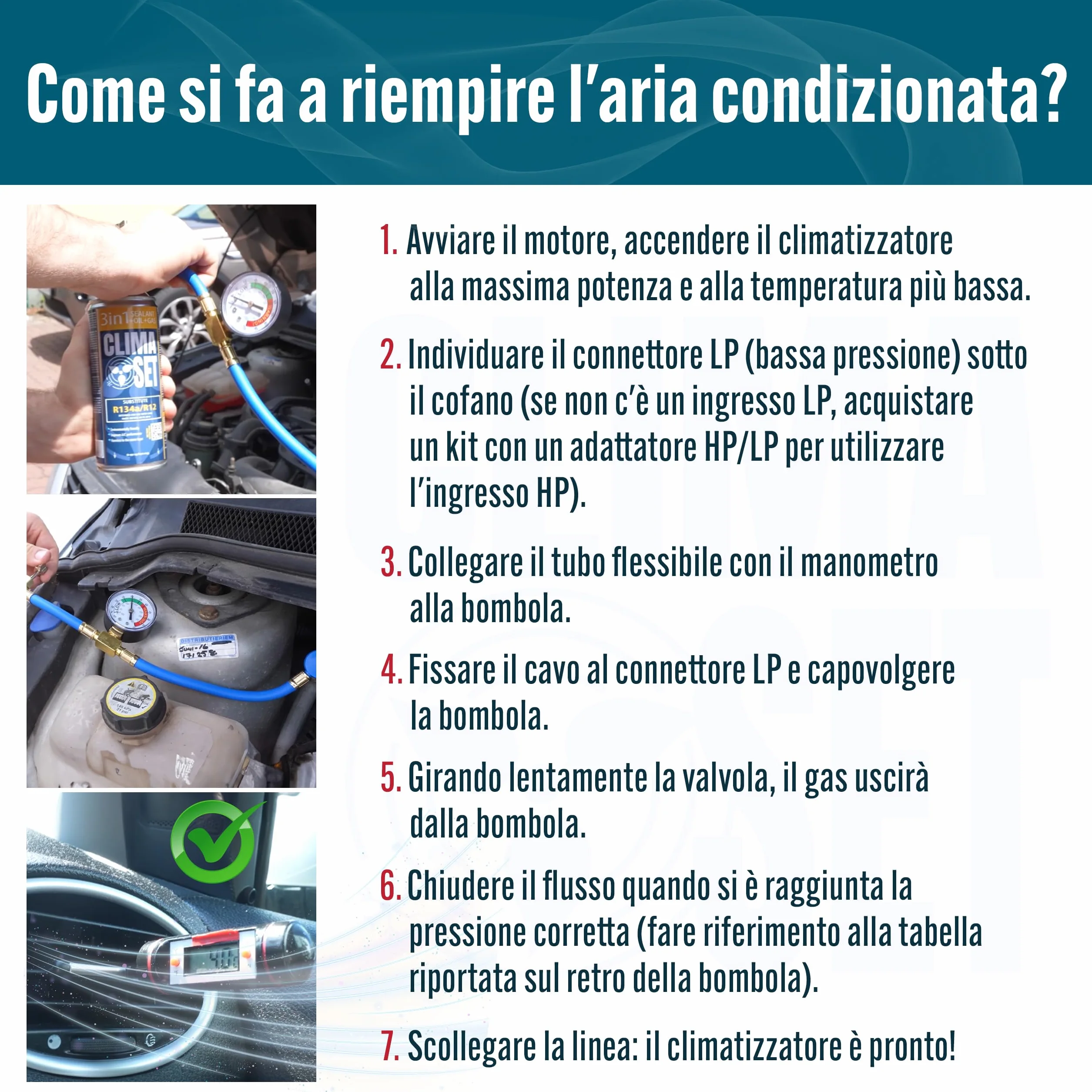 Refrigerante di ricambio R134a 170 g per climatizzatore auto con tubo gas e manometri condizionatori – kit ricarica clima auto - refrigerante R134a – ECO bombola