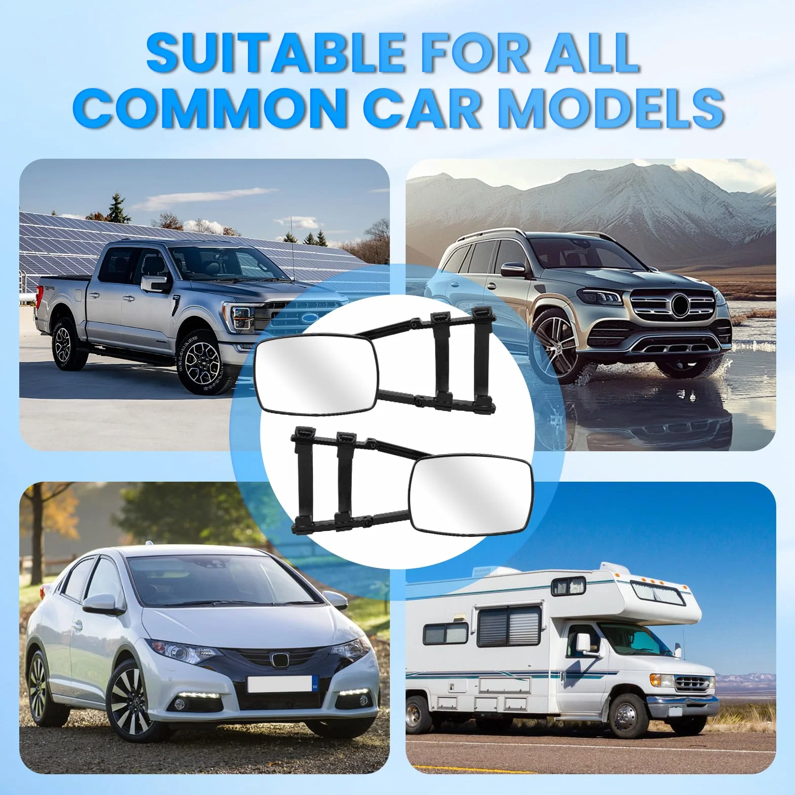 D-Lumina Specchio retrovisore esterno regolabile per roulotte camper rotazione 360° 2 pezzi