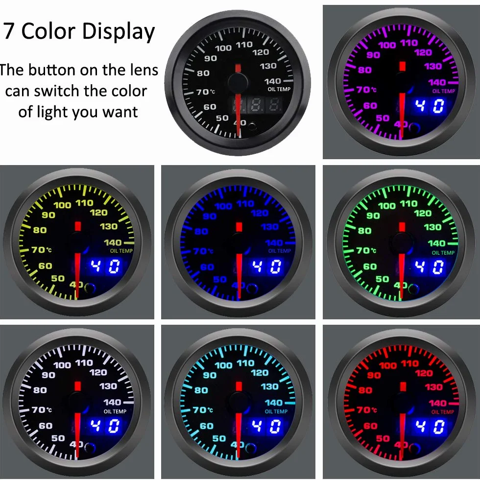 Kit Motore Auto 52mm Misuratore Temperatura Olio Digitale LED 7 Colori