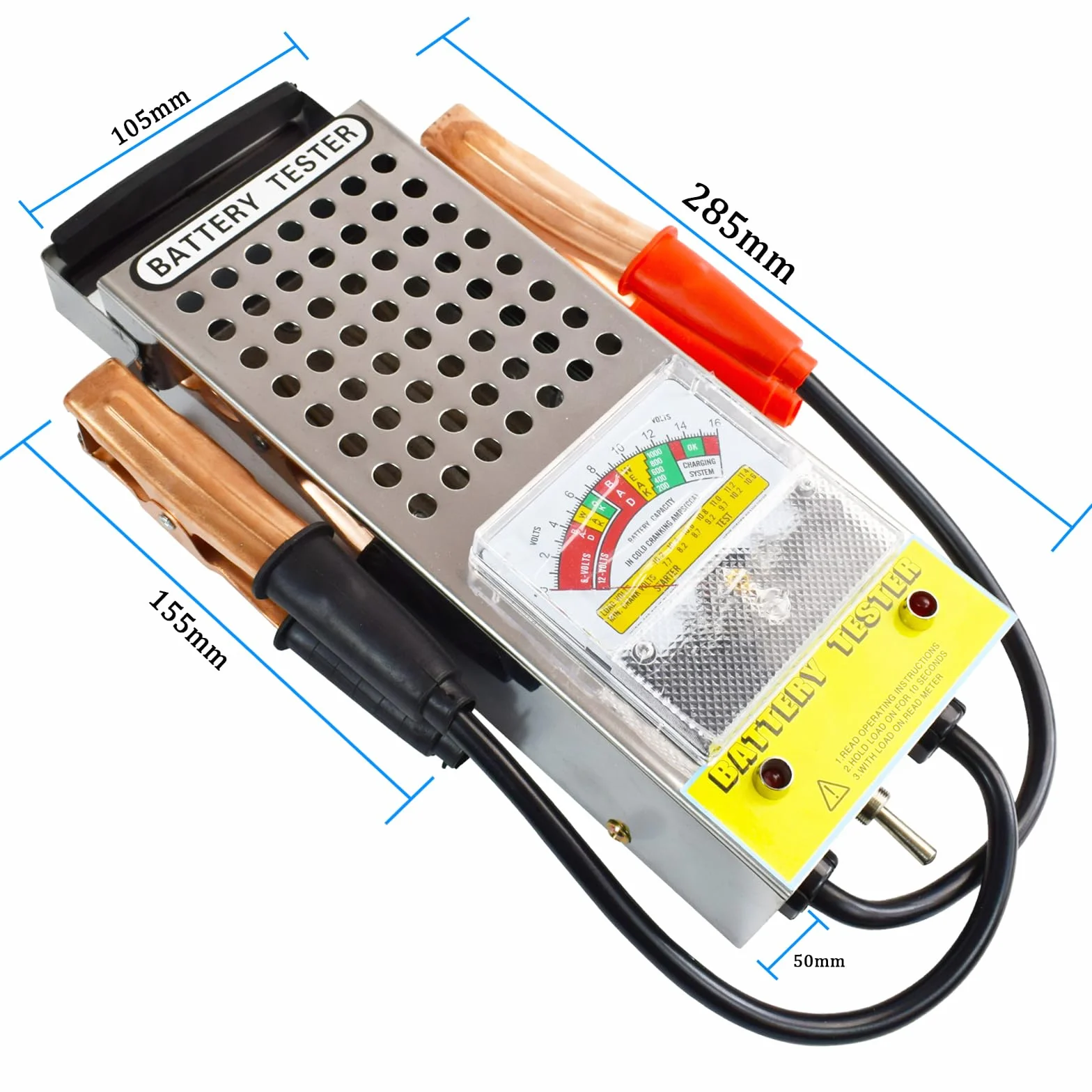 Tester Batteria Auto 6V 8V 12V Tester Tensione con Voltmetro e Pinze Tester di Carico Automobilistico Alternatore di Batterie per Furgone, Barca, Camion, SUV, Moto, Camper