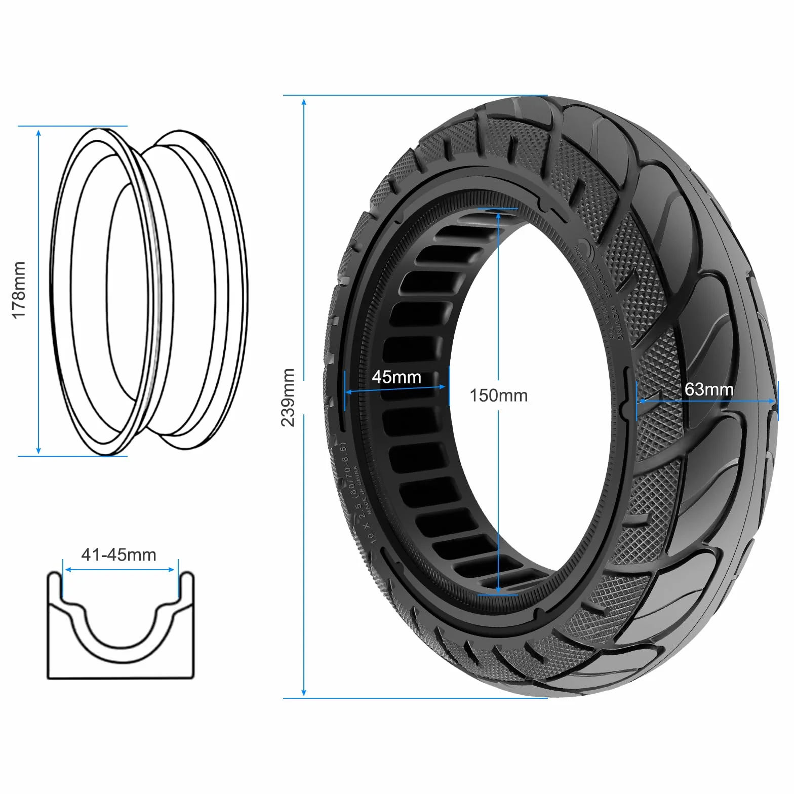 10x2,5-6,5 60/70-6,5 Pneumatico Pieno per Ninebot Max G30/G30 D2,Odys Neo e100/Alpha X3 Pro,Ducati Pro 2,Xiaomi 5/5 Pro/5 Max Monopattino Elettrico, Pneumatico di Ricambio ad Alta Elasticità
