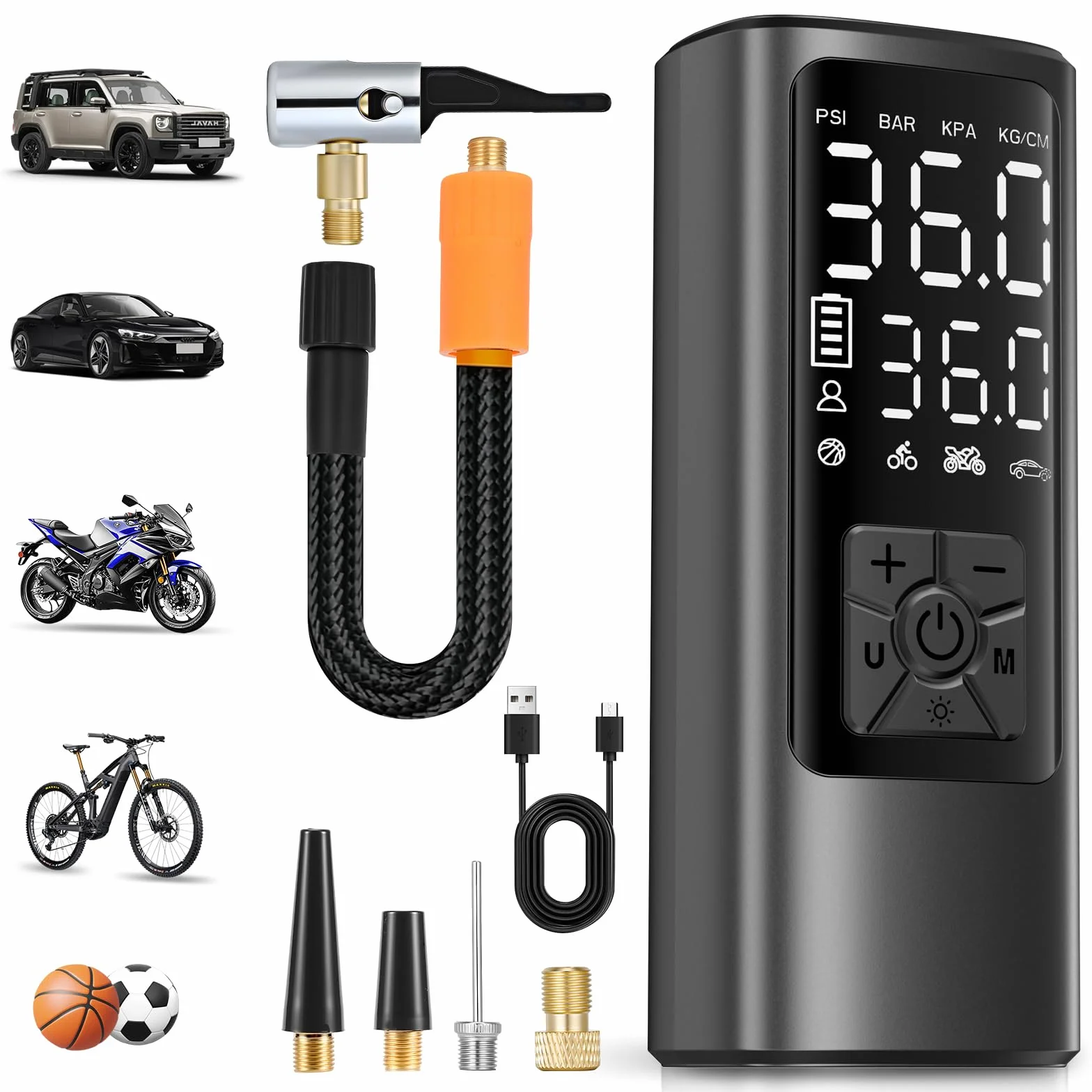 HOVVIDA Compressore Aria Portatile 150 PSI 10,3 Bar 5V Spegnimento Automatico LED
