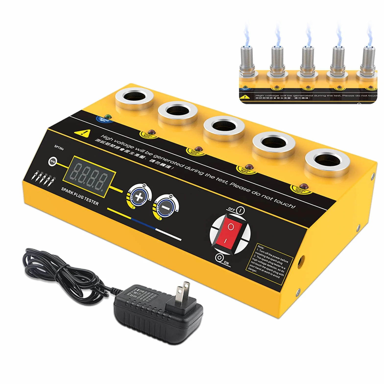 Tester per Candele Automobilistiche 220V 5 Fori 200-9000 giri/min Frequenza Regolabile Display Digitale per Auto e Moto 12V