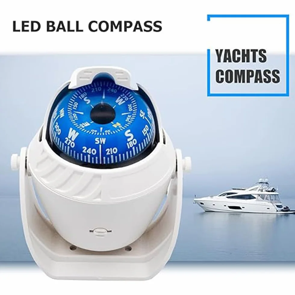 Riloer Bussola Marina con Staffa di Montaggio, Illuminazione LED 12V, Impermeabile per Barche Auto Camper