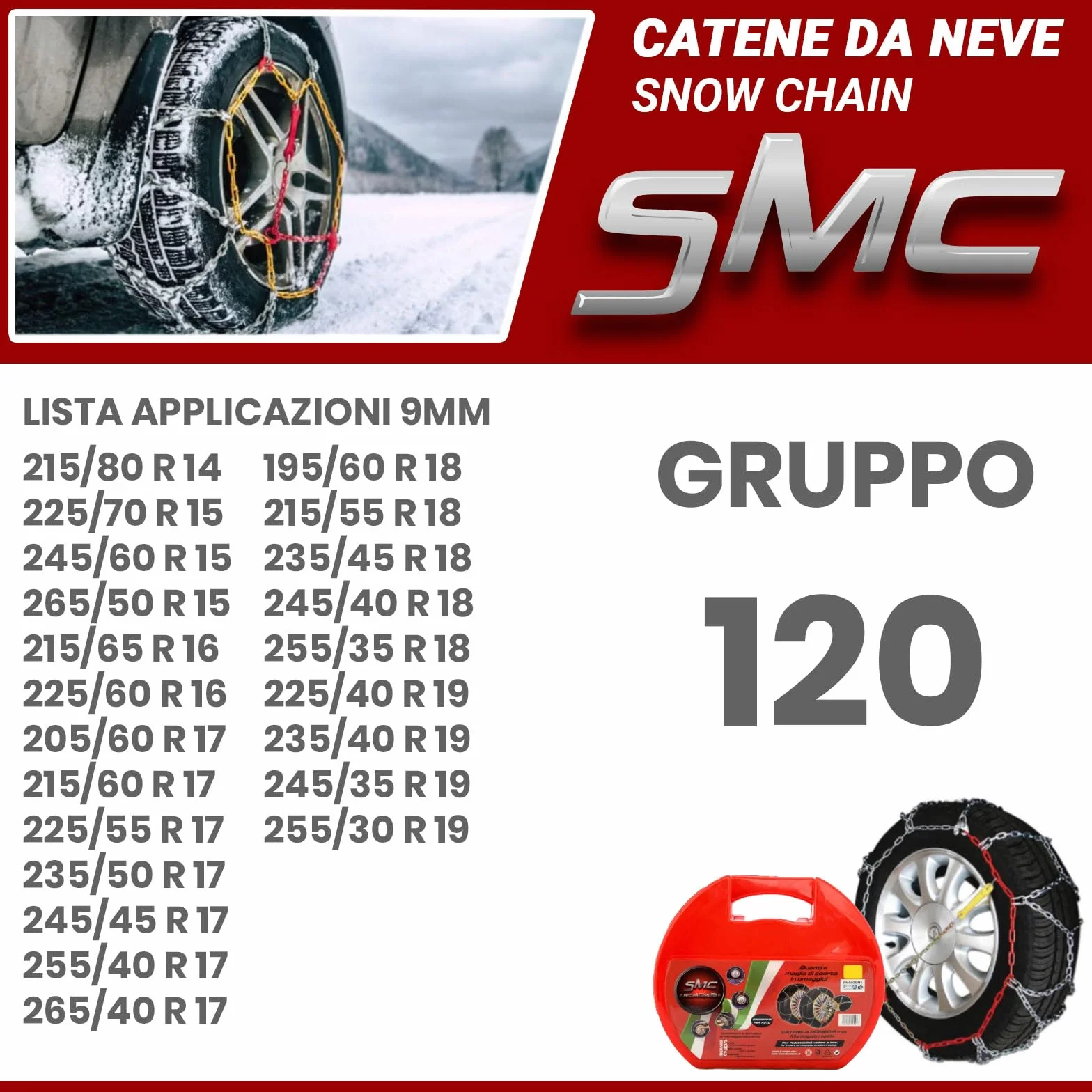 SMC Catene da Neve OMOLOGATE O-Norm TUV 9mm 215/60 R 17